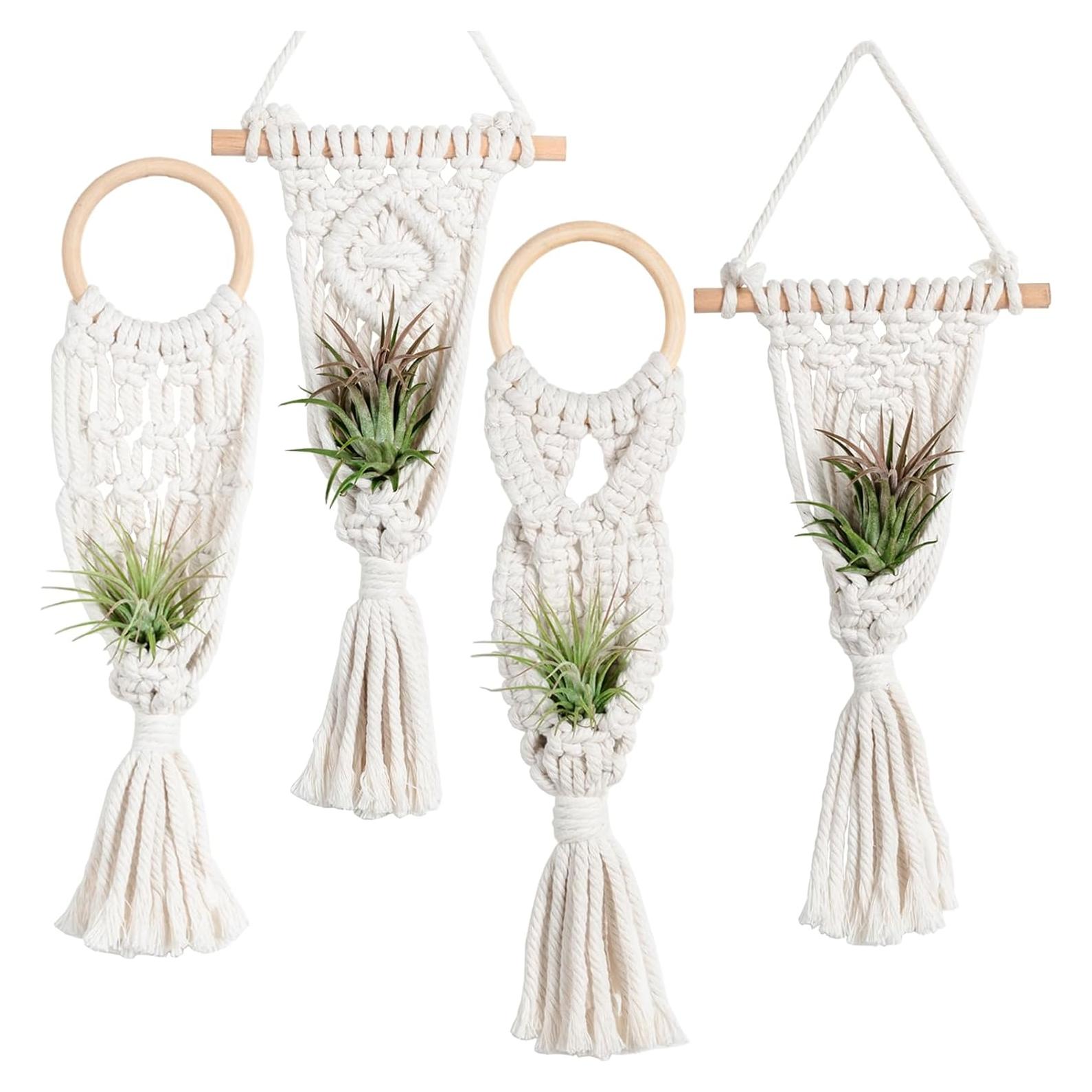 Soporte Colgante para Plantas de Aire Melphoe 4 Piezas Macrame