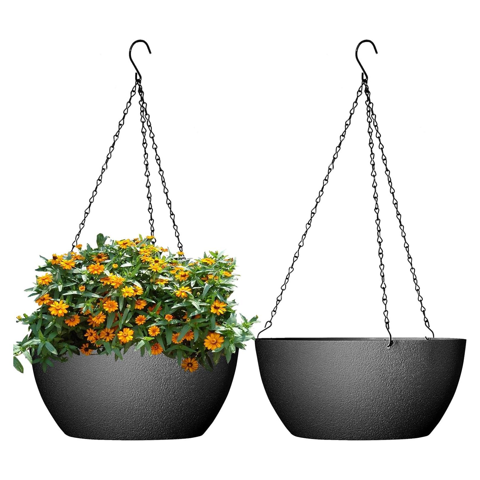 Macetas colgantes WSMKSZ 25 cm negras con drenaje - 2 piezas