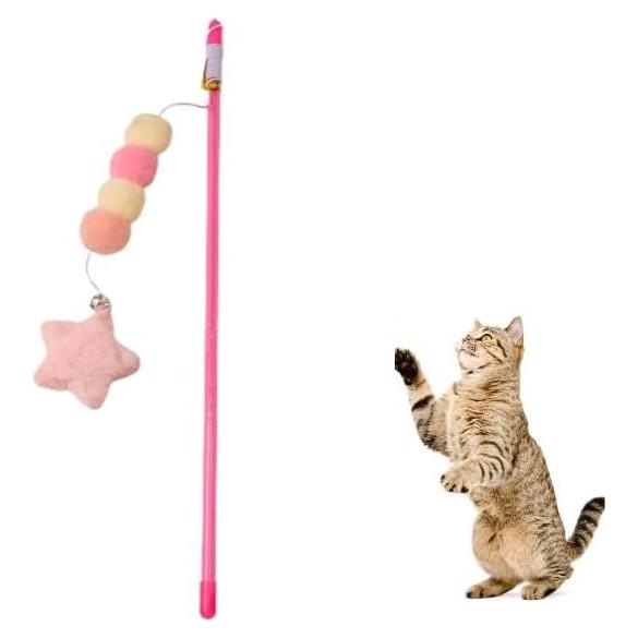 Juguete de palo para gatos Enyolidimk rosa con bola de felpa