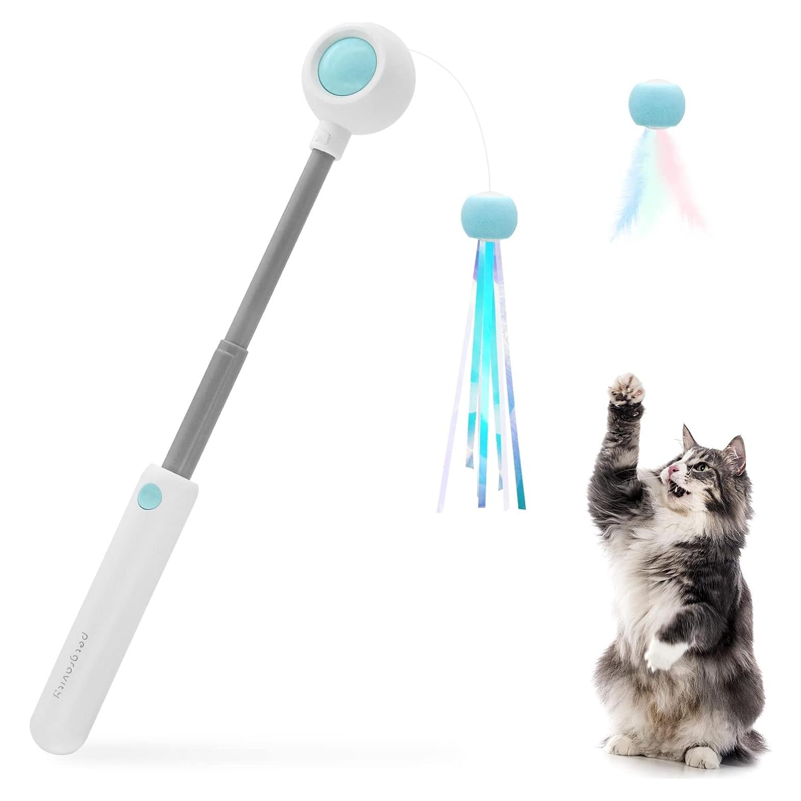 Varita Retráctil para Gatos Andiker con Plumas y Cabeza Reemplazable