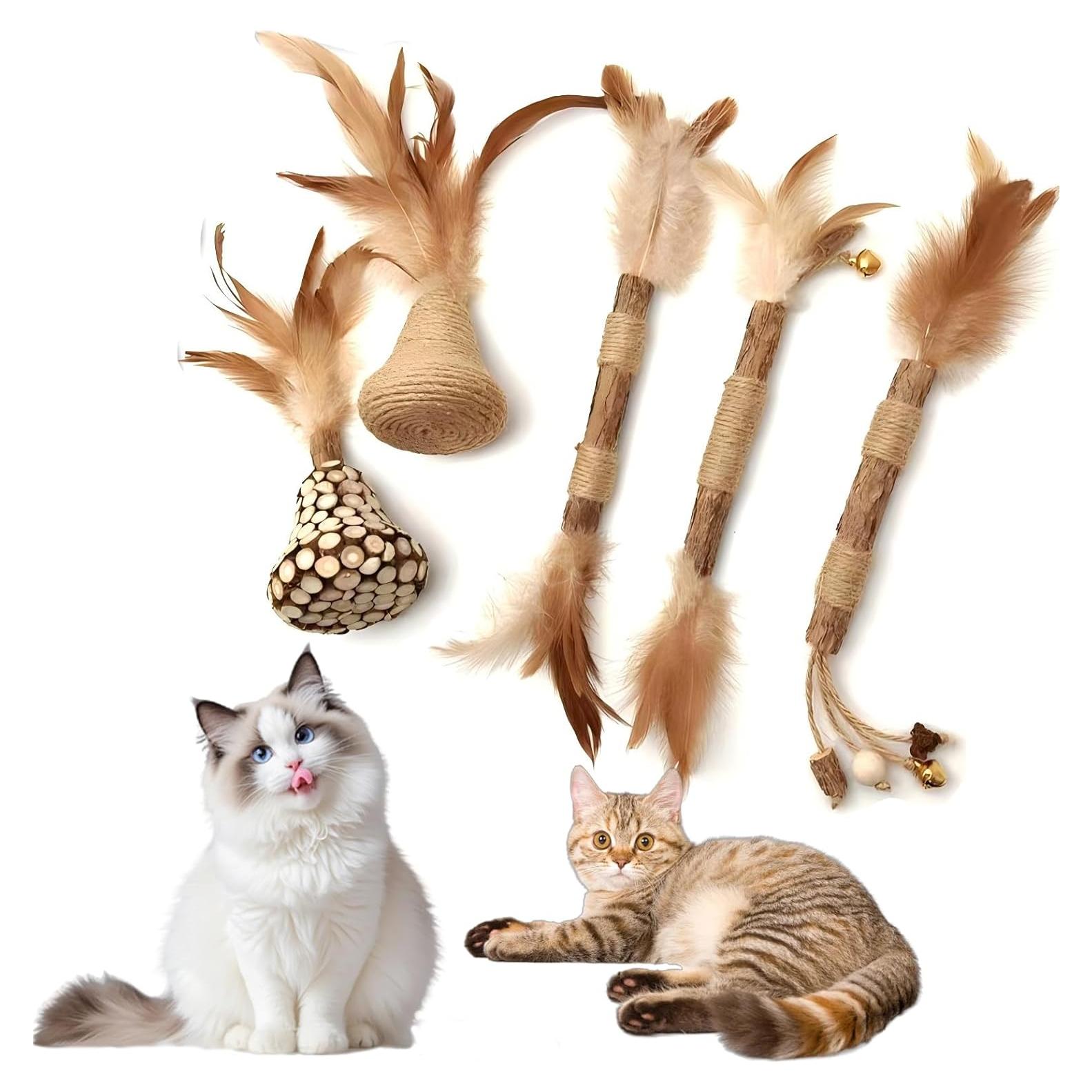Juguete de Plumas para Gatos Greawaso - 5 Unidades de Silvervine Natural