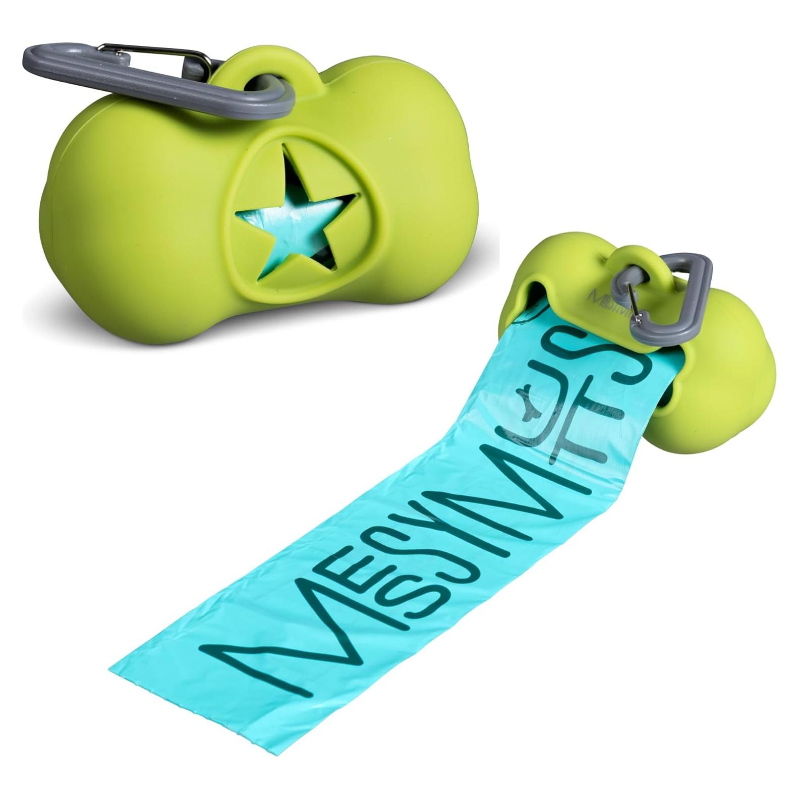 Soporte de Bolsa de Desechos para Perros Messy Mutts Verde - Incluye 15 Bolsas