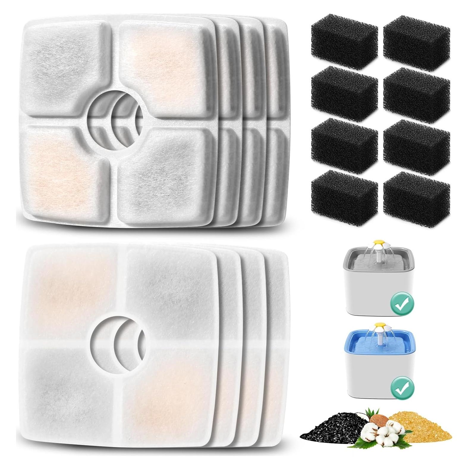 Paquete de 8 Filtros y Esponjas para Fuente de Agua RUI 2.5L