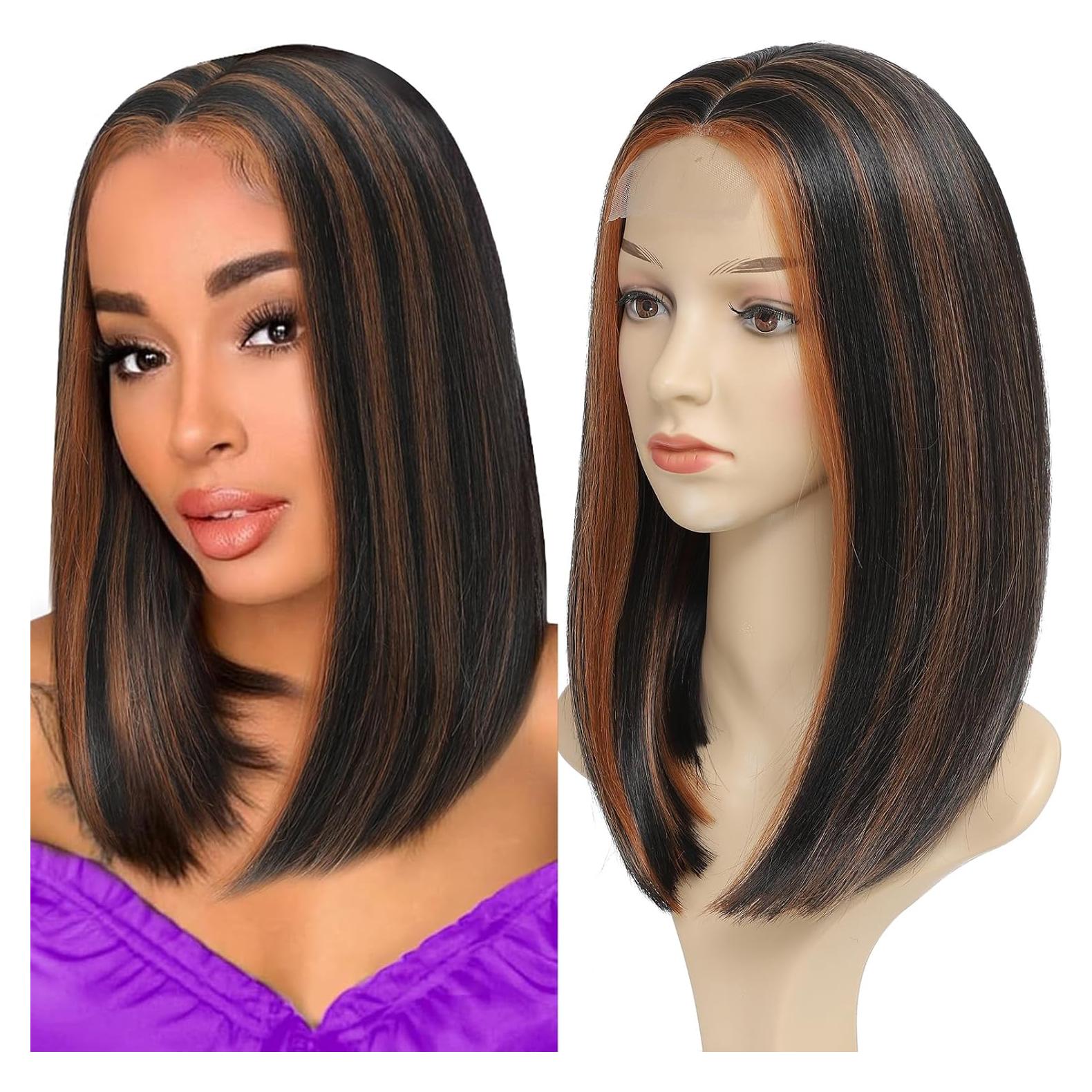 Peluca Bob Sintética Meiliprotea Marrón 38 cm Usar y Listo