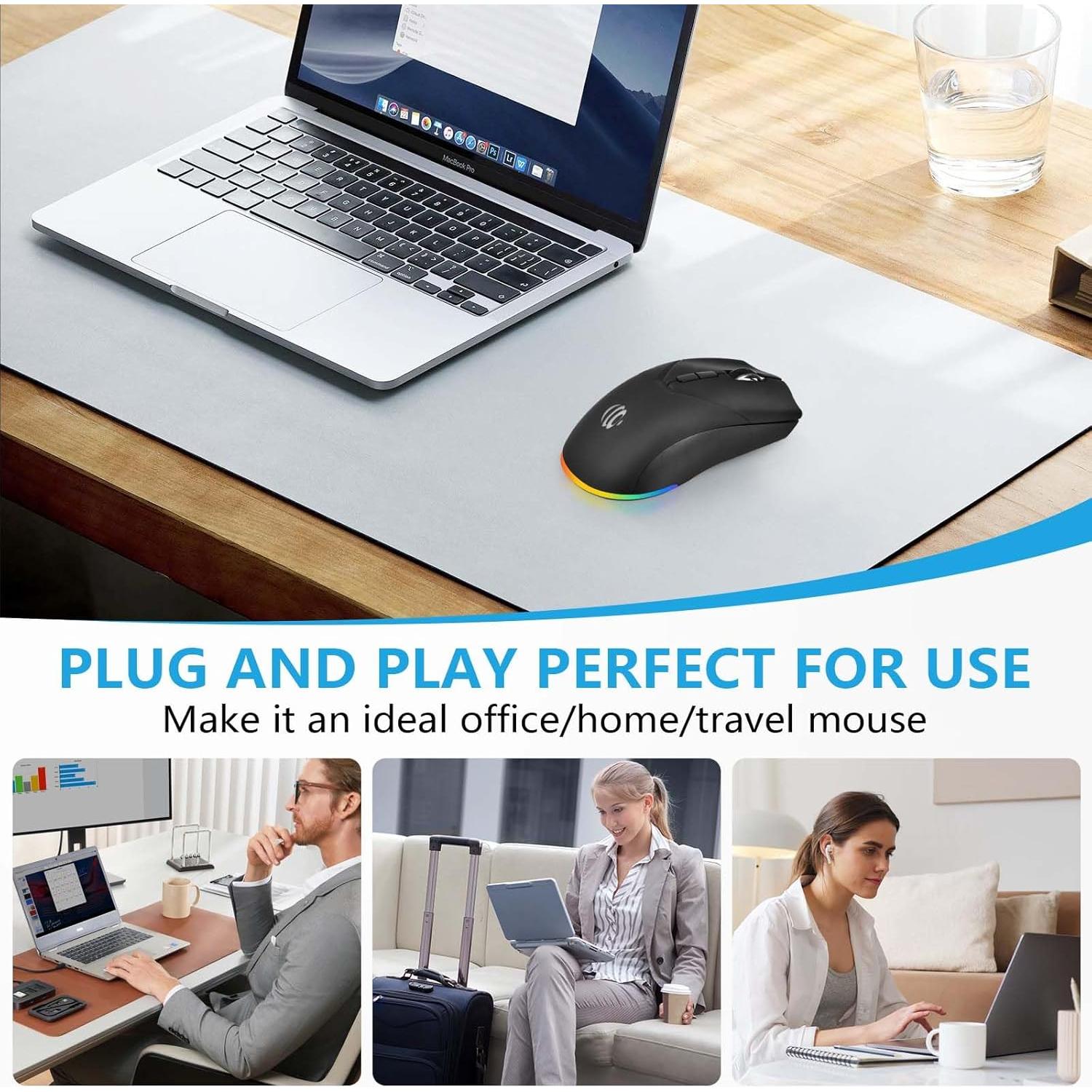 Ratón Inalámbrico Recargable AooKoNi BT 5.2 1600DPI Negro