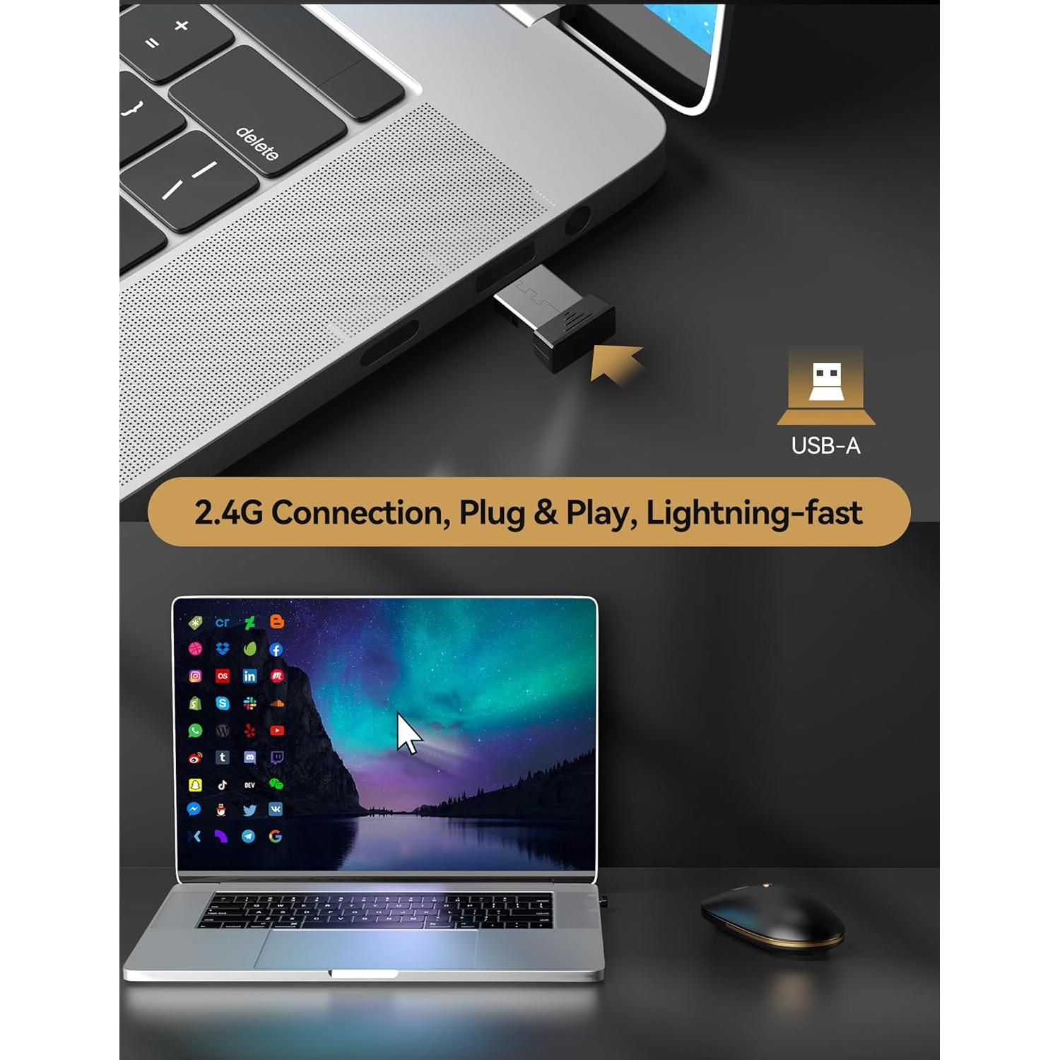 Ratón Inalámbrico Silencioso TECKNET 4800 DPI USB-A