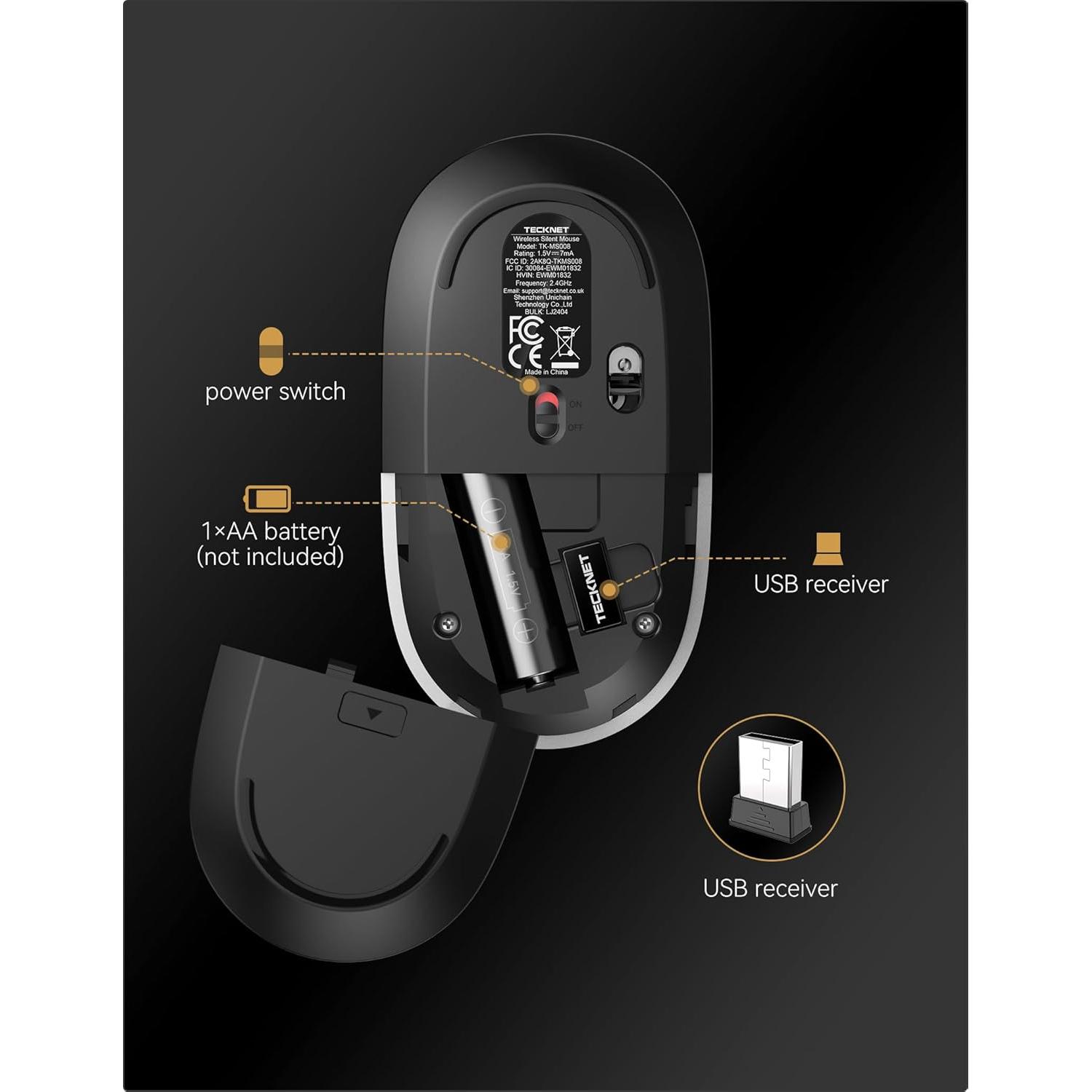 Ratón Inalámbrico Silencioso TECKNET 4800 DPI USB-A