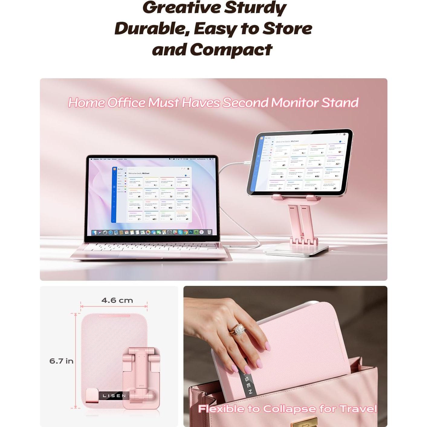 Soporte Plegable para Tableta LISEN Rosa - Ajustable y Compacto