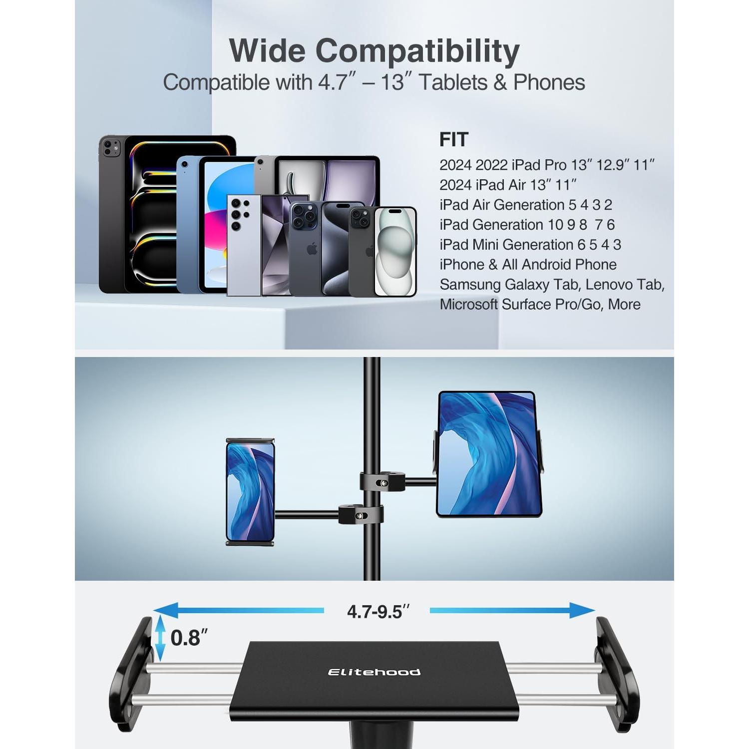 Soporte de Aluminio Elitehood para iPad y Micrófono 4.7-13"