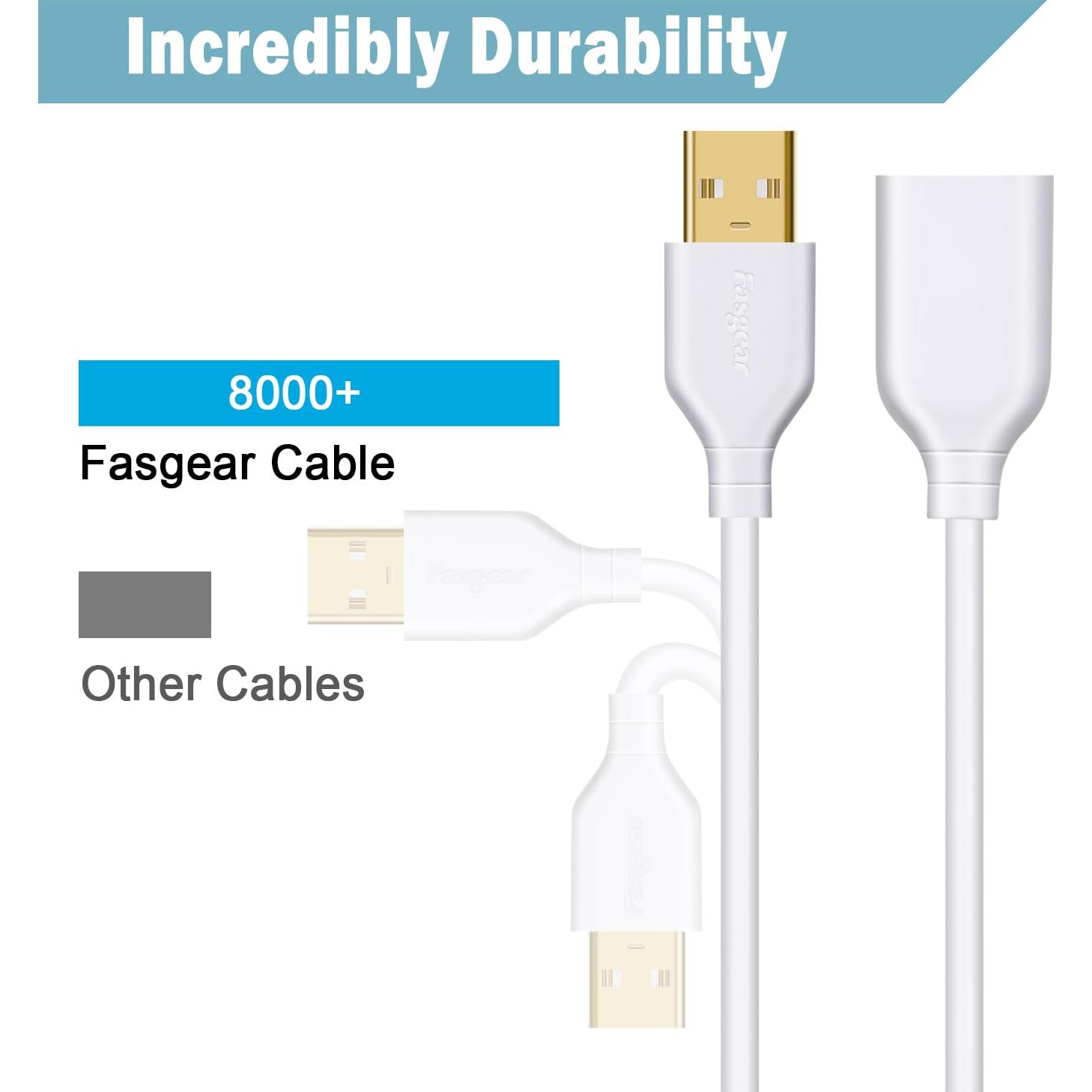 Cable de Extensión USB 2.0 Fasgear 3m Blanco - 2 Paquetes