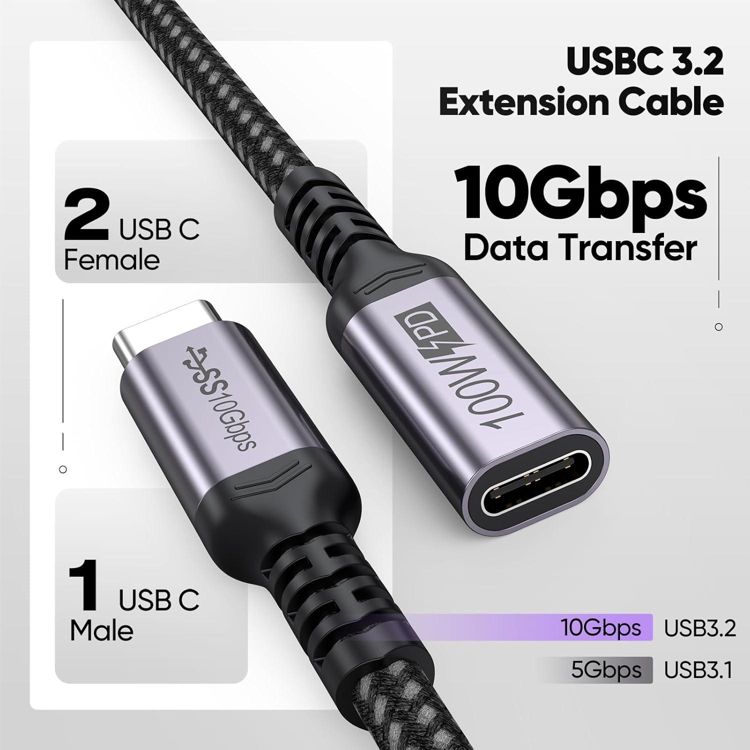 Cable de Extensión USB C 3 pies DteeDck 10Gbps 100W 4K