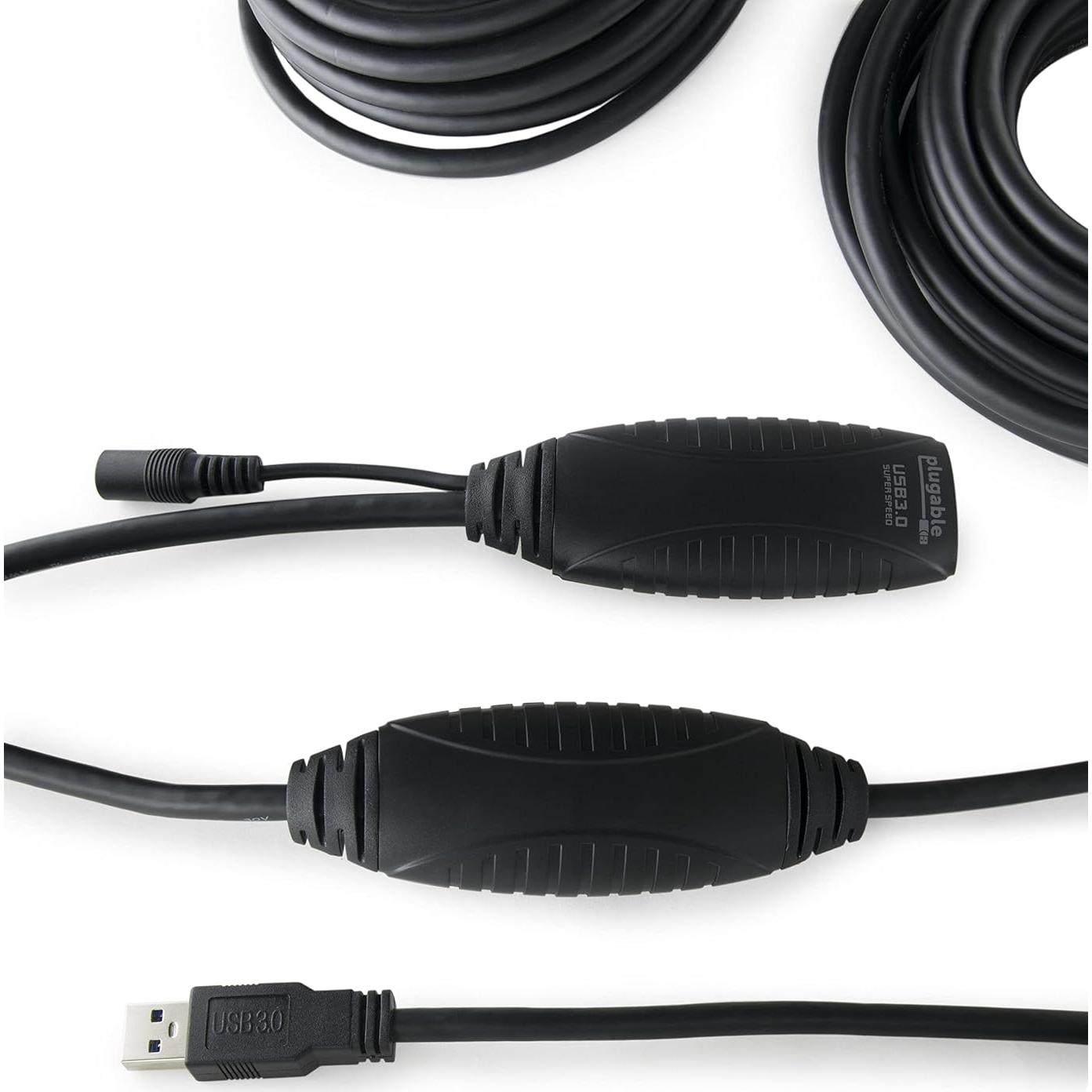 Cable de Extensión USB 3.0 Plugable 10m con Adaptador AC