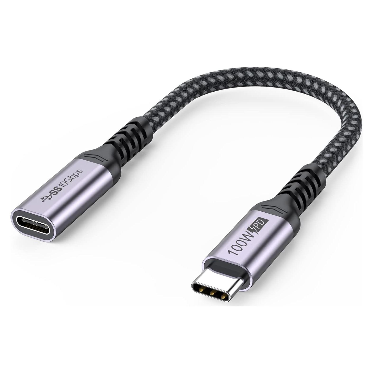 Cable Extensión USB C DteeDck 15 cm 100W Carga Rápida 10Gbps