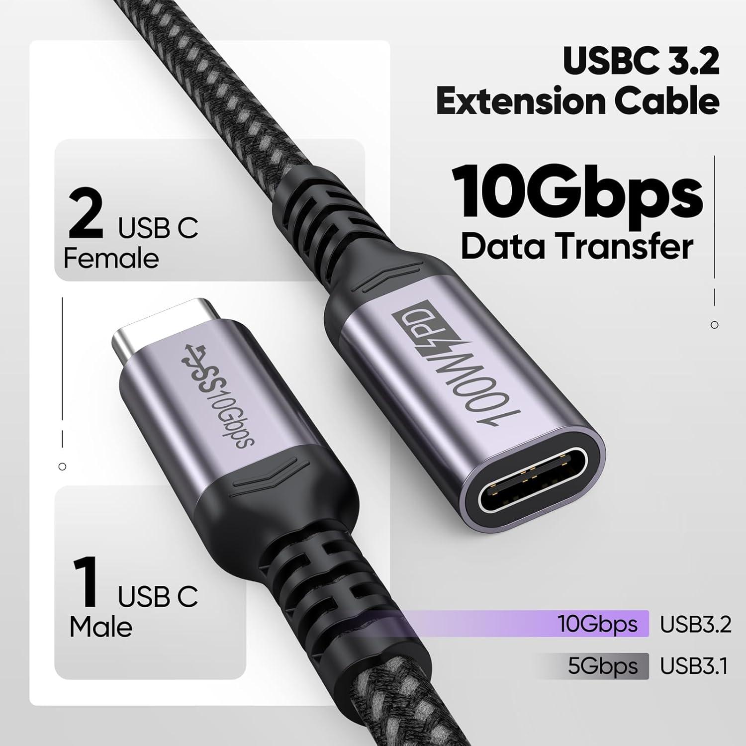 Cable Extensión USB C DteeDck 15 cm 100W Carga Rápida 10Gbps