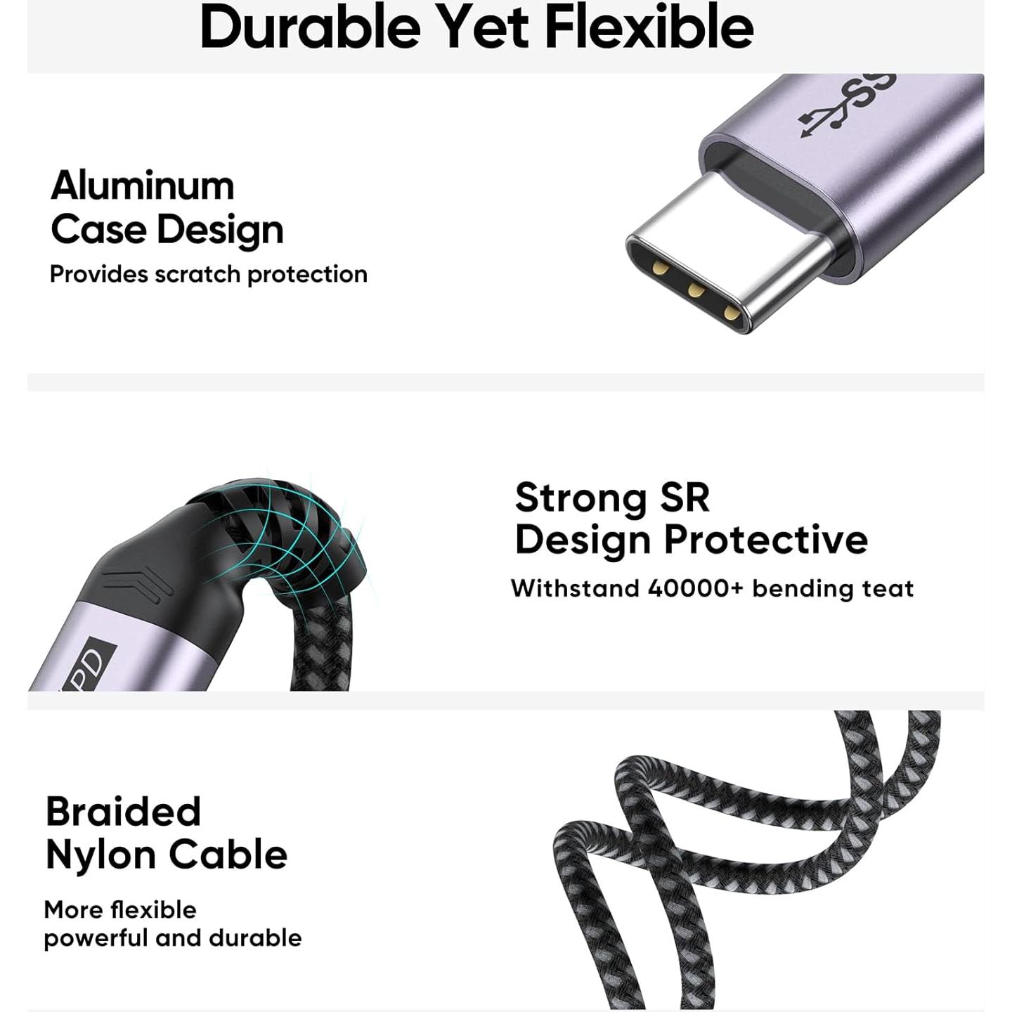 Cable Extensión USB C DteeDck 15 cm 100W Carga Rápida 10Gbps