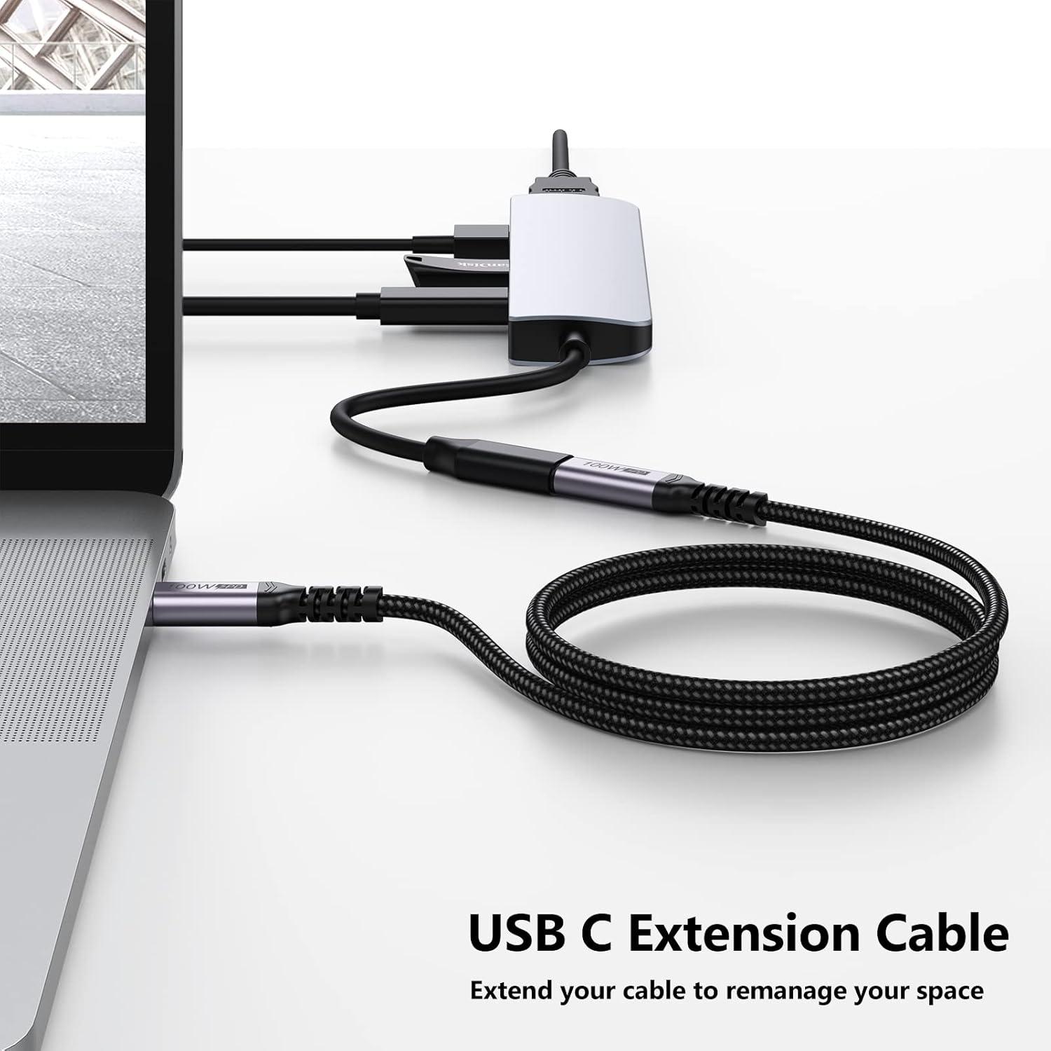 Cable Extensión USB C DteeDck 15 cm 100W Carga Rápida 10Gbps