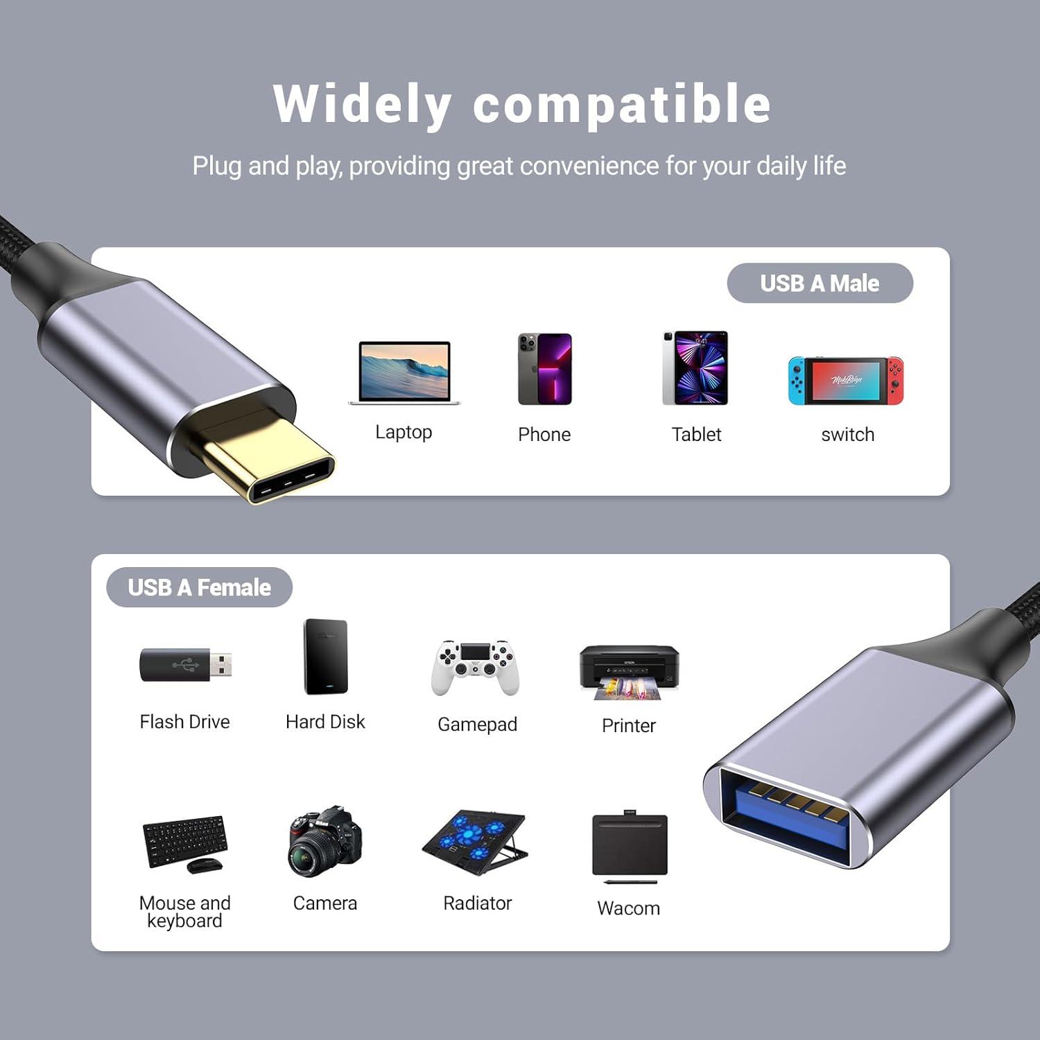 Adaptador USB-C macho a USB hembra Pastall 2 m 3A