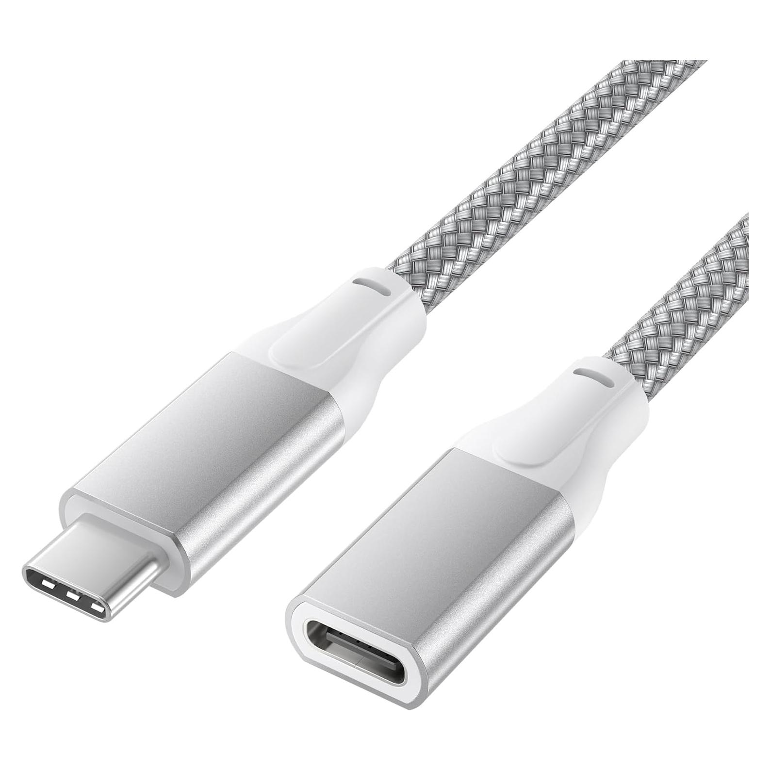 Cable Extensión USB-C 2M Basesailor 10Gbps Carga 100W Plata