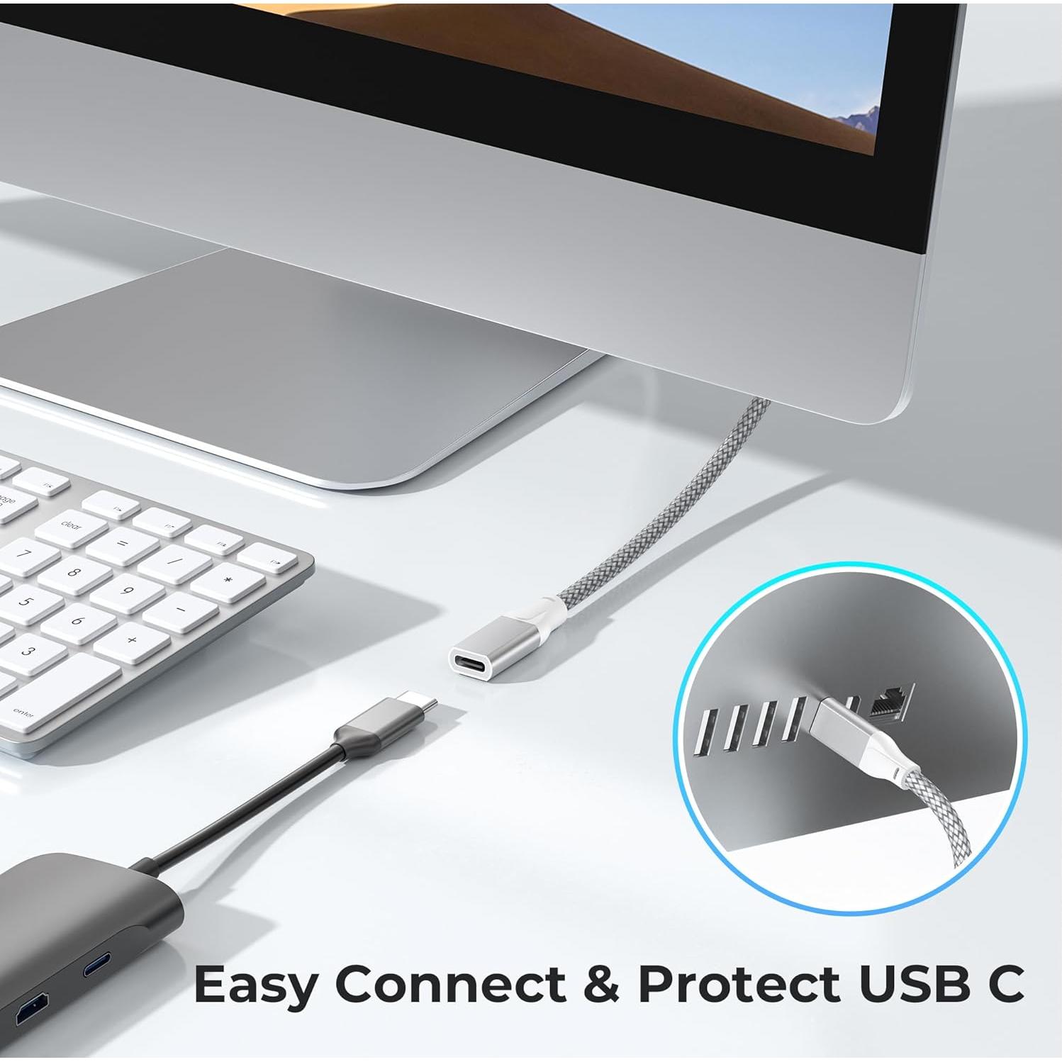 Cable Extensión USB-C 2M Basesailor 10Gbps Carga 100W Plata