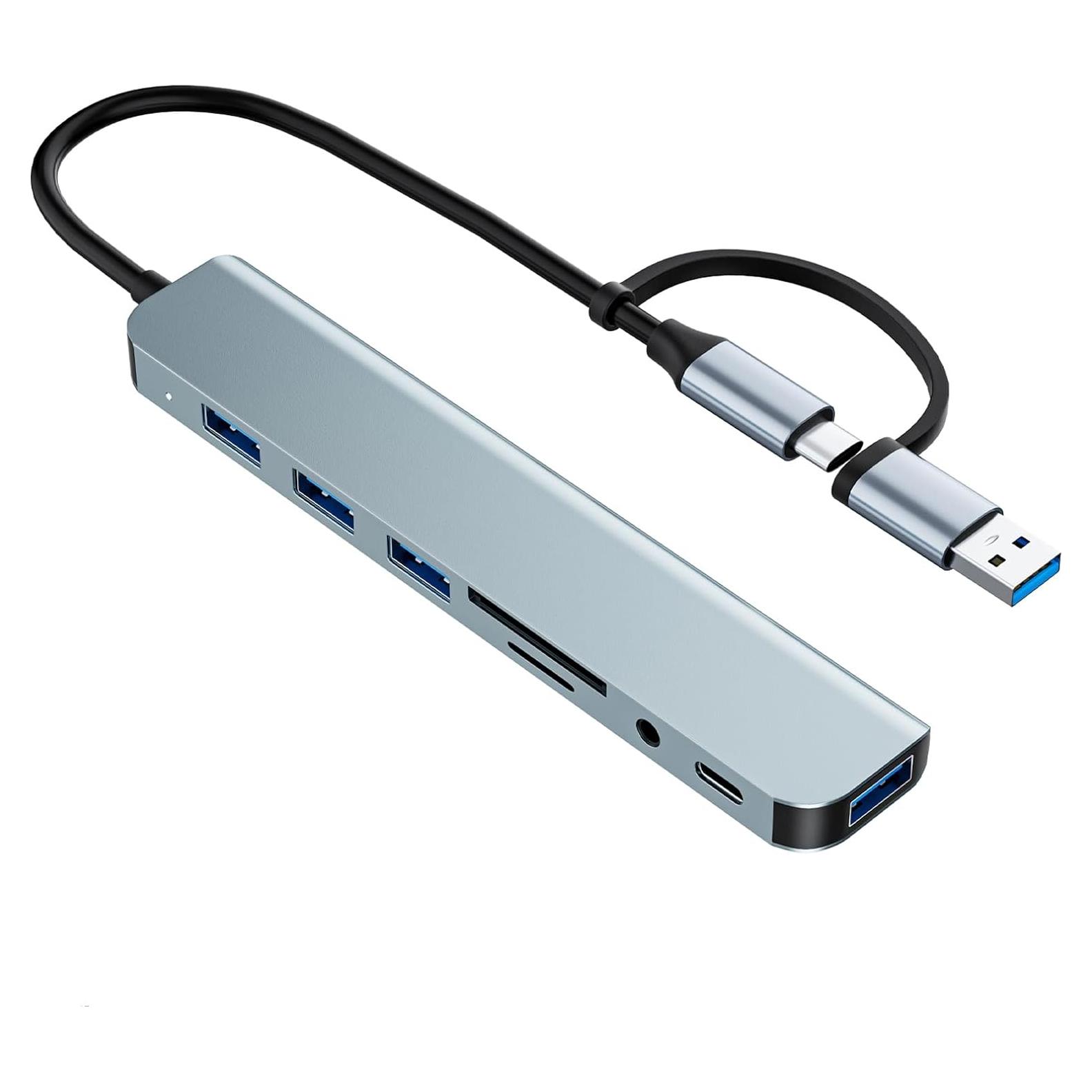 Adaptador Multiport USB C WIRWTRU 8 en 1 Aluminio Plata