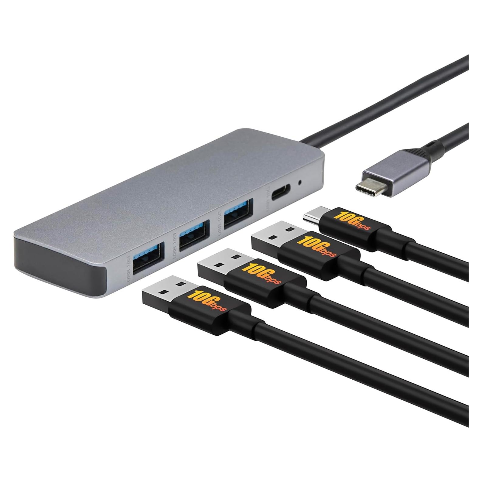Hub Dock USB 3.2 Amazon Basics, 5 Puertos, Plata y Negro