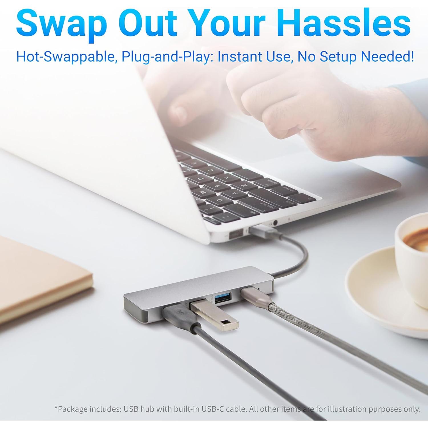 Hub Dock USB 3.2 Amazon Basics, 5 Puertos, Plata y Negro