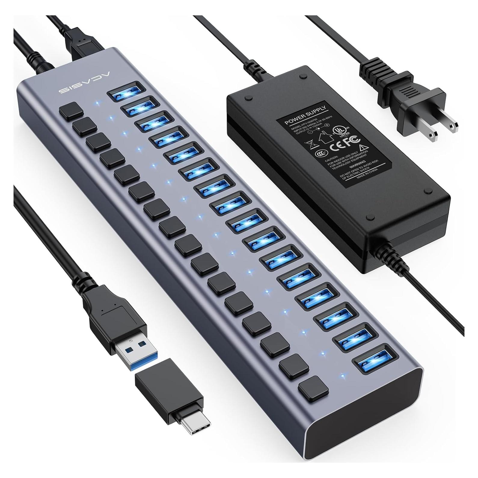 Hub USB 3.0 Alimentado ACASIS 16 Puertos 90W Aluminio