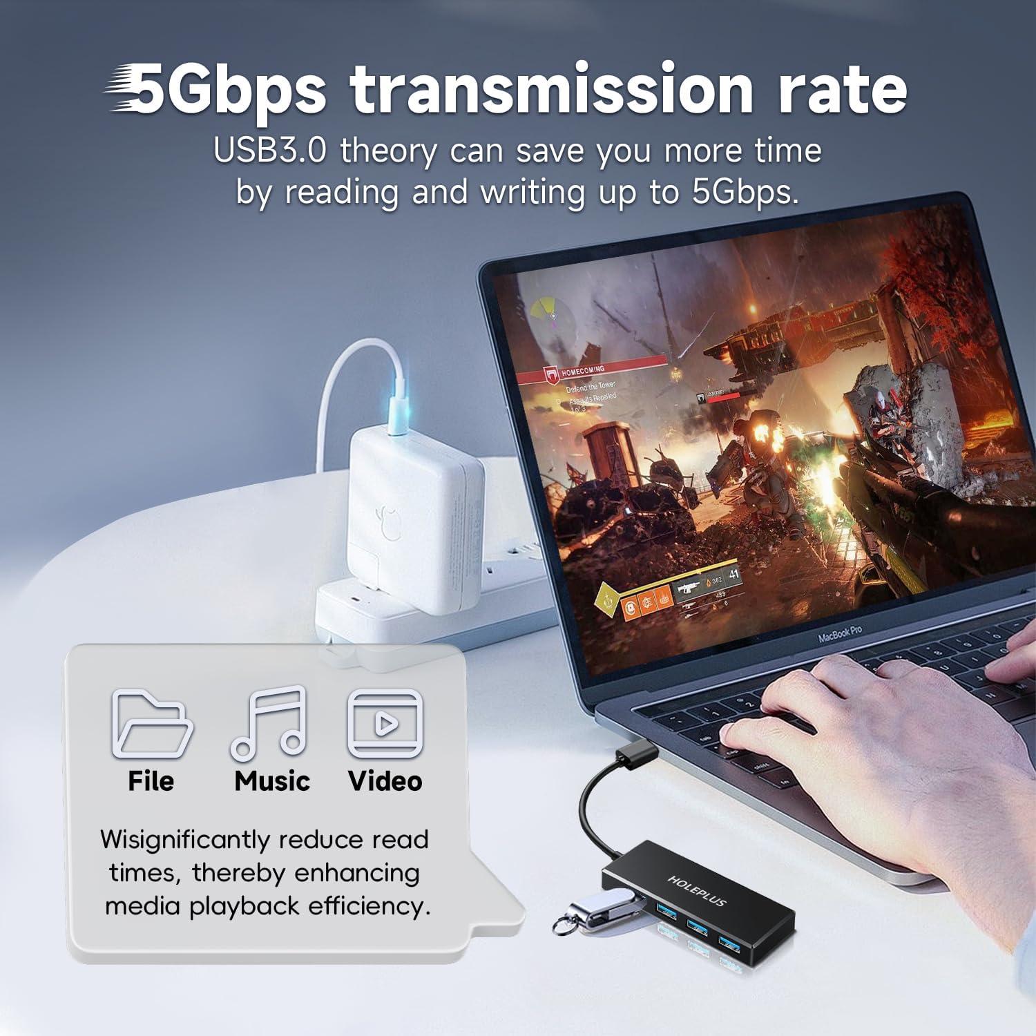 Hub USB 3.0 HOLEPLUS 4 Puertos Alta Velocidad 5Gbps