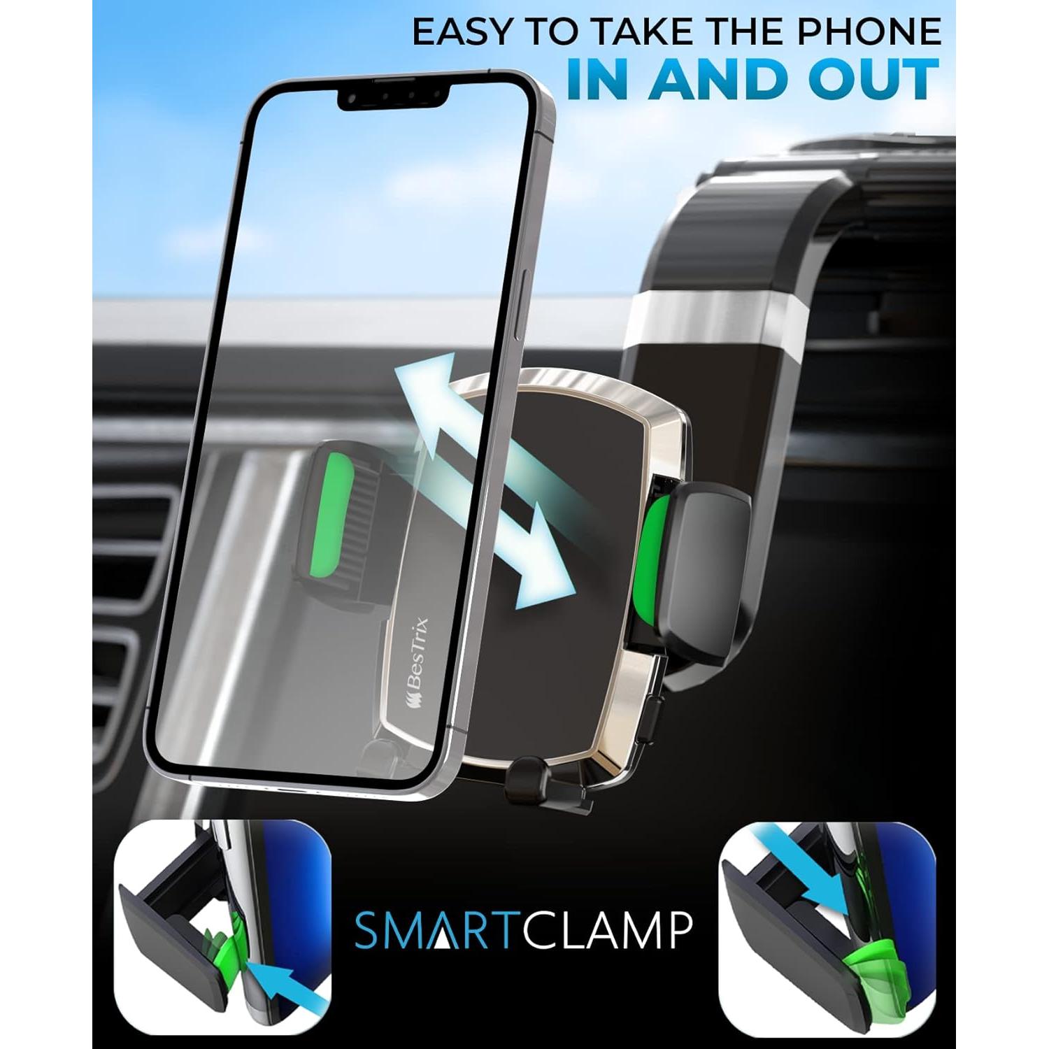 Soporte para teléfono en coche Bestrix SmartClamp - Negro, 360°