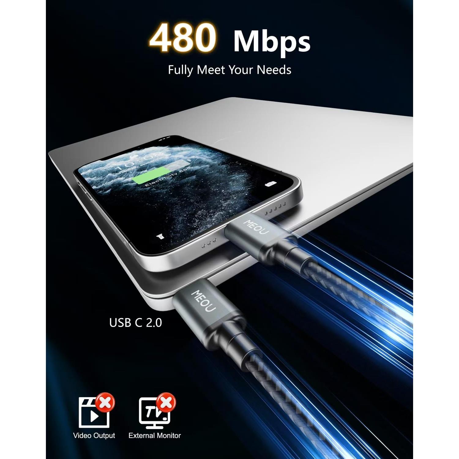 Cable USB C a USB C 1m MEOU Carga Rápida 100W Trenzado