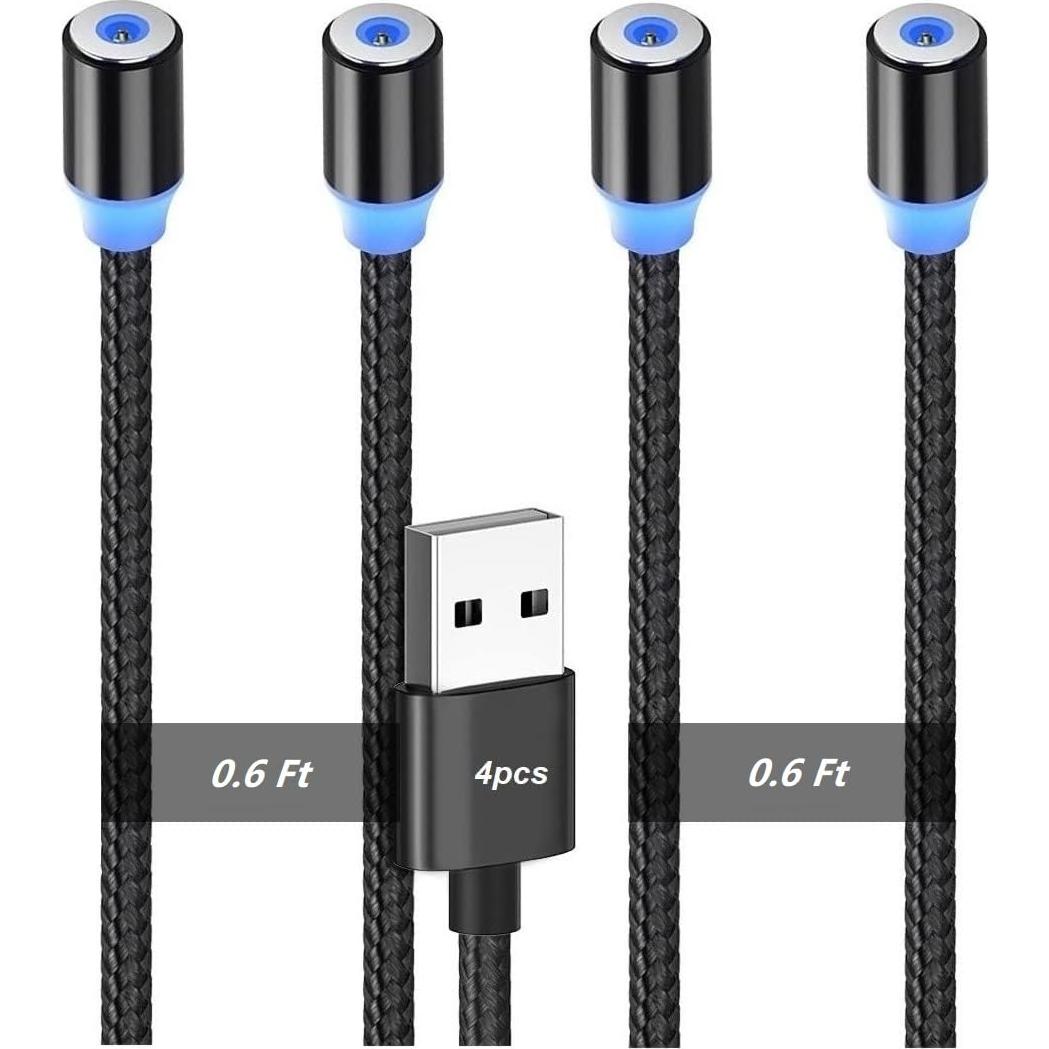 Cable de Carga Magnético Raosky 4pcs 0.2m 2.4A Nylon Trenzado