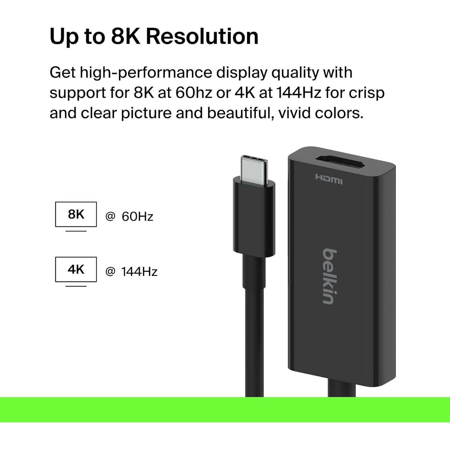 Adaptador USB-C a HDMI 2.1 Belkin 8K 60Hz 4K 144Hz Negro