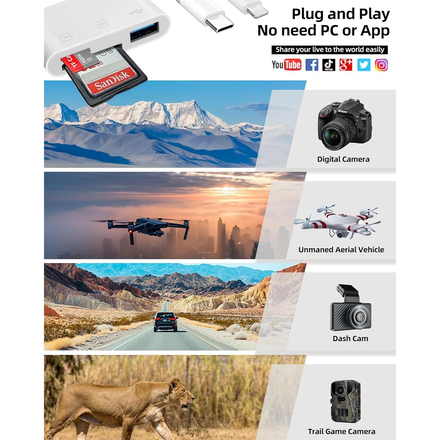 Adaptador de tarjeta SD PIYILO CR01 para iPhone y MacBook