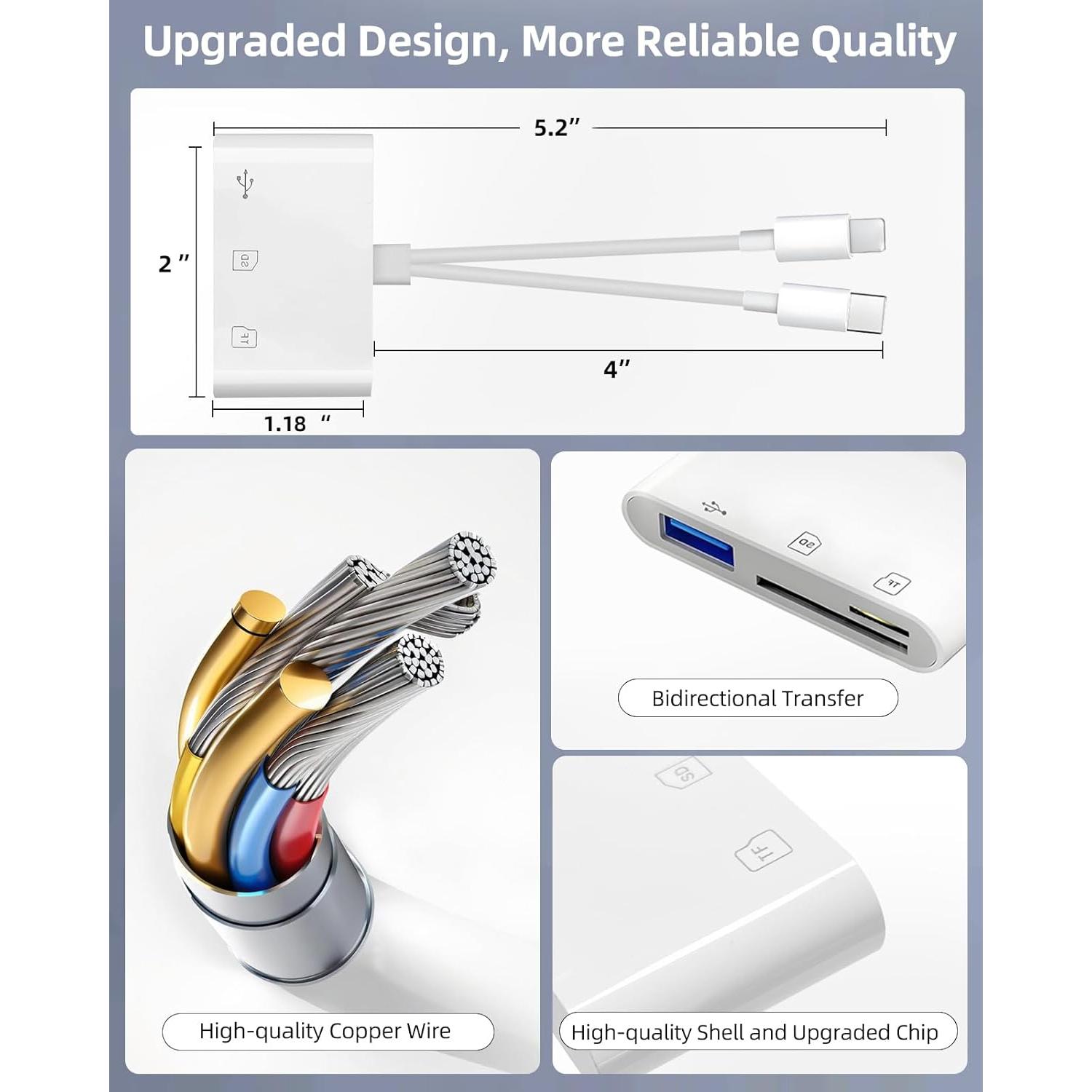 Adaptador de tarjeta SD PIYILO CR01 para iPhone y MacBook