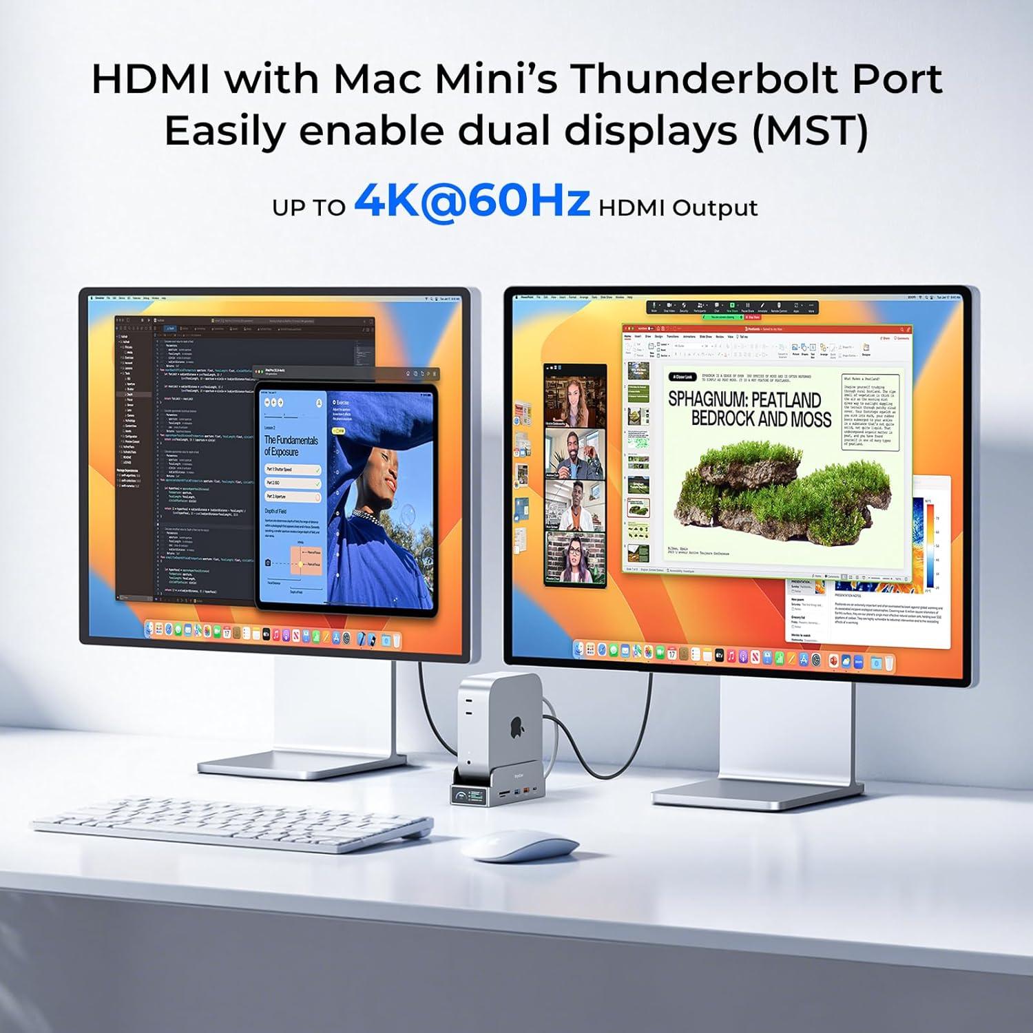 Soporte Dock Pro RayCue para Mac mini M4 - Hub 11 en 1 4K