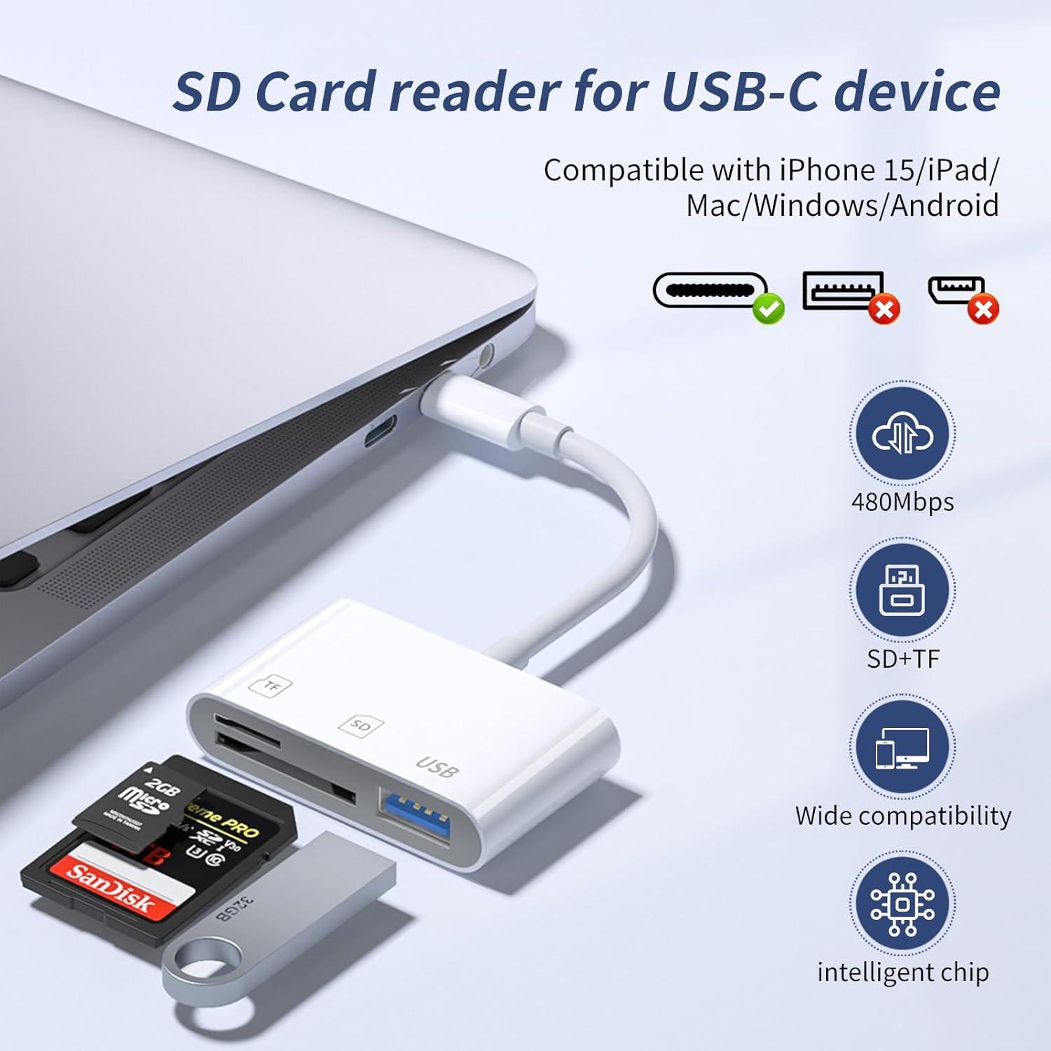 Lector de Tarjetas SD USB C ROÉKO A020 para iPhone 15/16