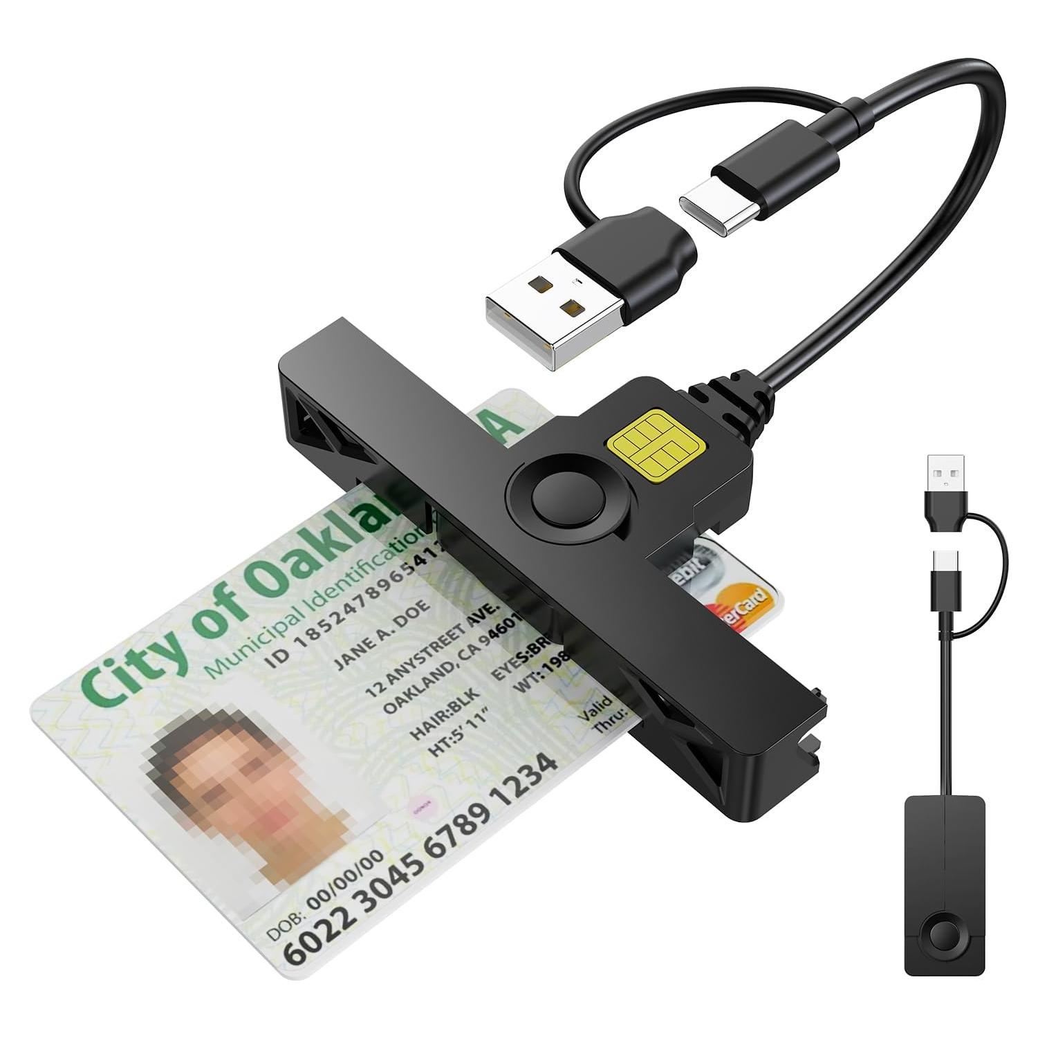 Lector CAC 2 en 1 Rocketek Tipo C USB Plegable Negro