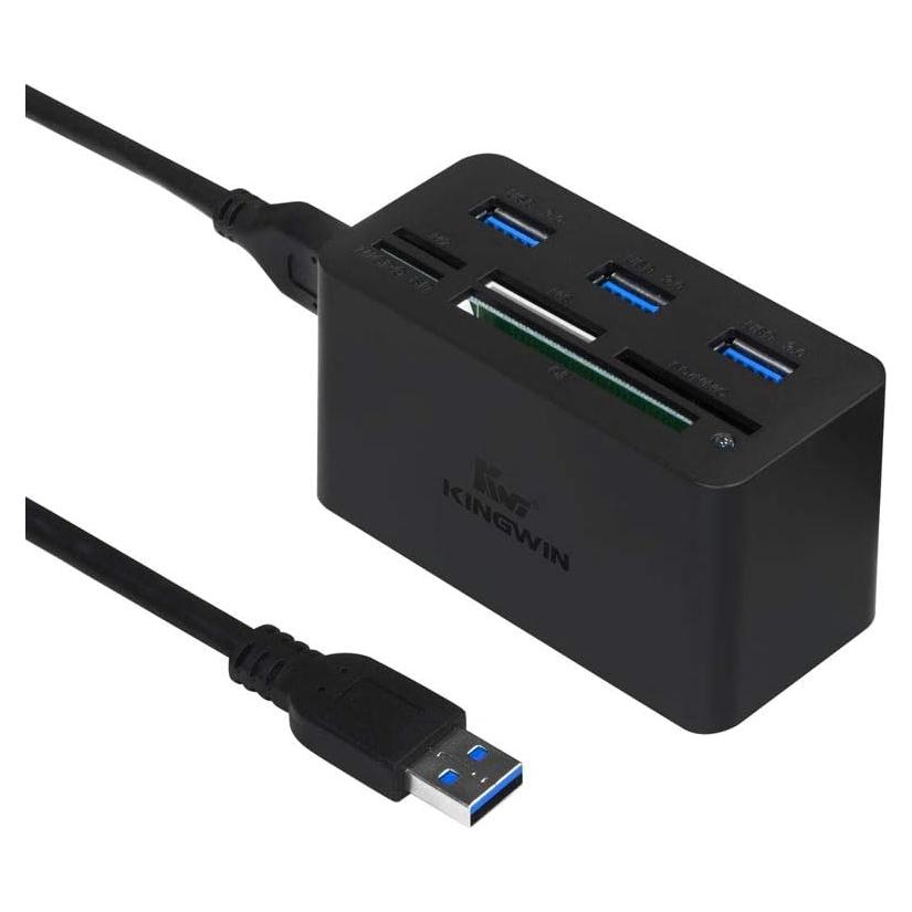 Adaptador HUB USB 3.0 Kingwin con Lector de Tarjetas 5 en 1