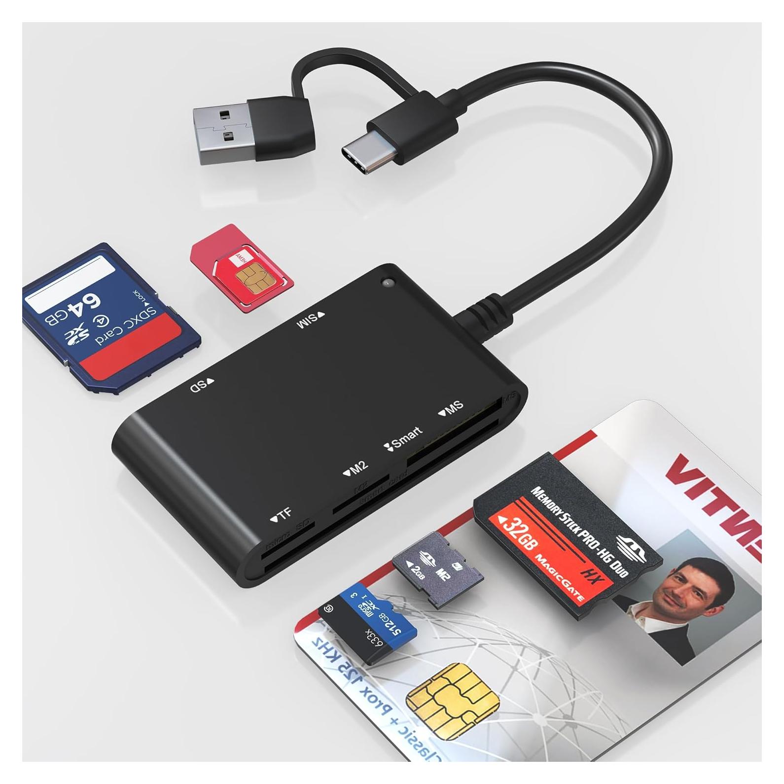 Lector de Tarjetas SIM y CAC Bawanfa Pro USB C/A 7 en 1