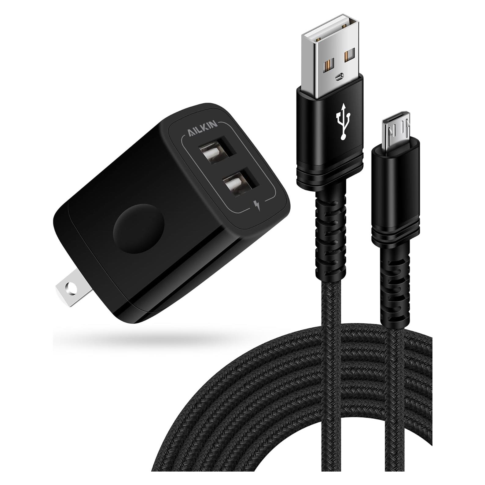 Cargador Micro USB Doble Puerto AILKIN con Cable 1.83m