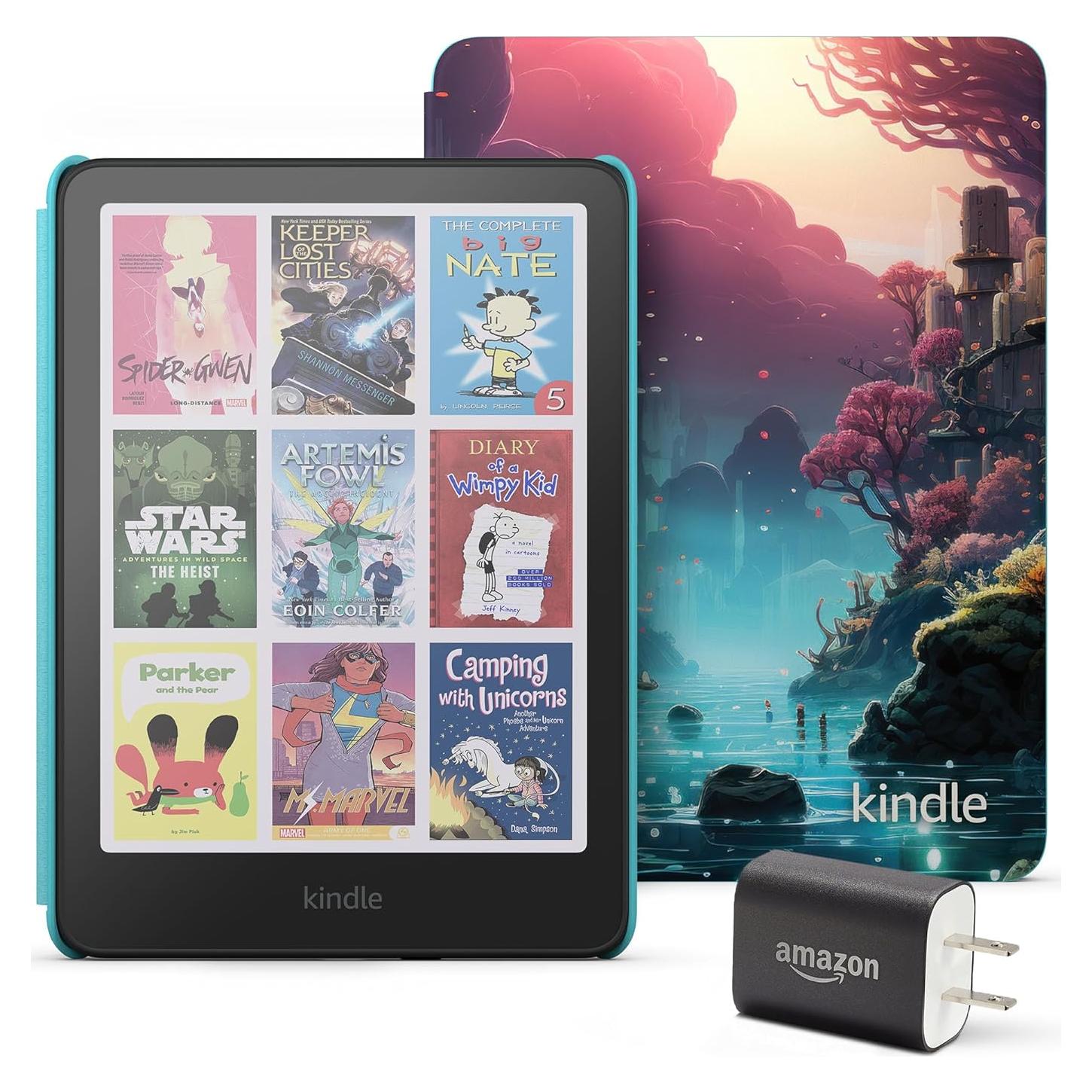 Introducing Amazon Kindle Colorsoft Kids Essentials Bundle including Kindle Colorsoft Kids (16 GB) – First Kindle for kids in color - Fantasy River and Power Adapter