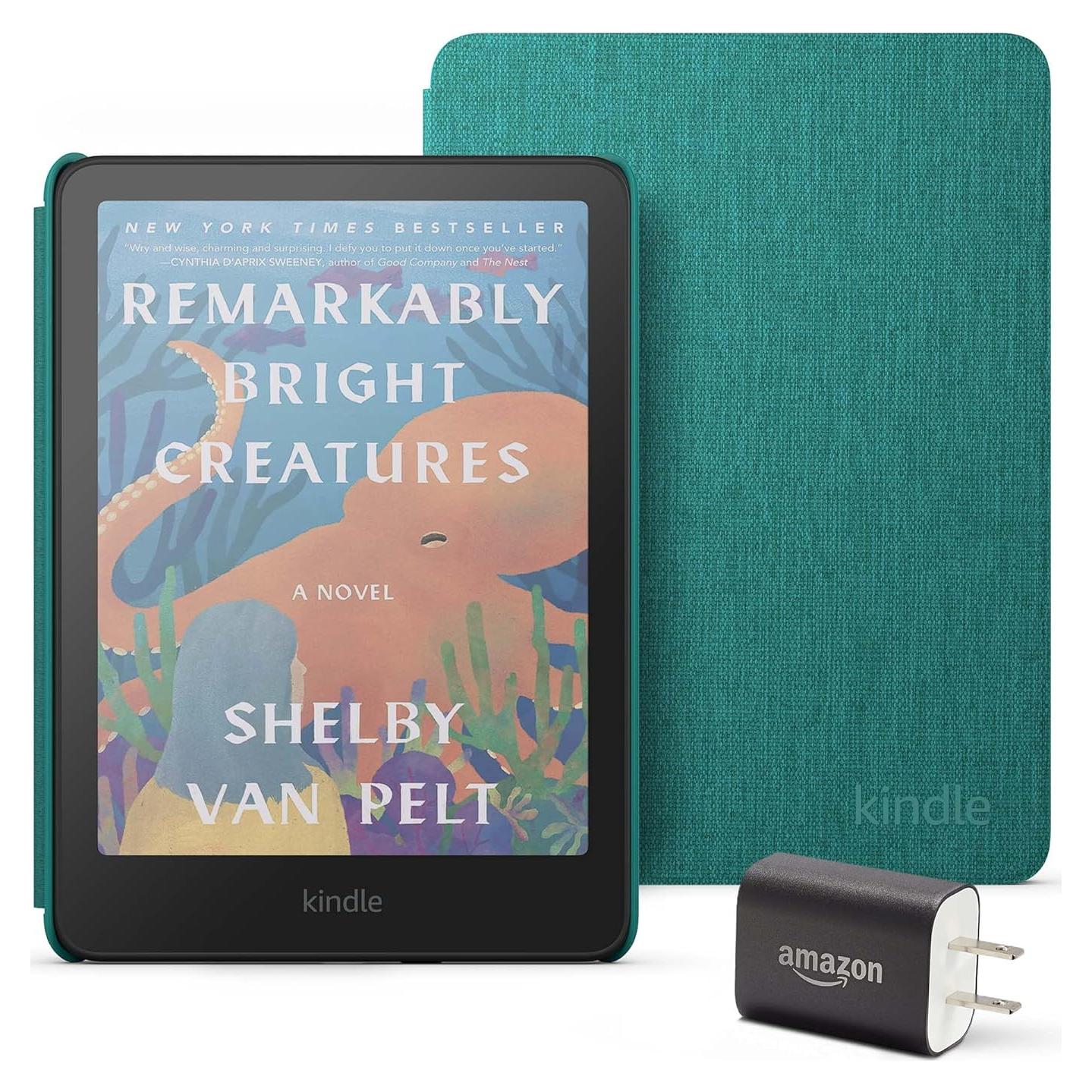 Introducing Amazon Kindle Colorsoft Essentials Bundle including Kindle Colorsoft (16 GB) – With color display - Black, Fabric Cover-Jade and Power Adapter