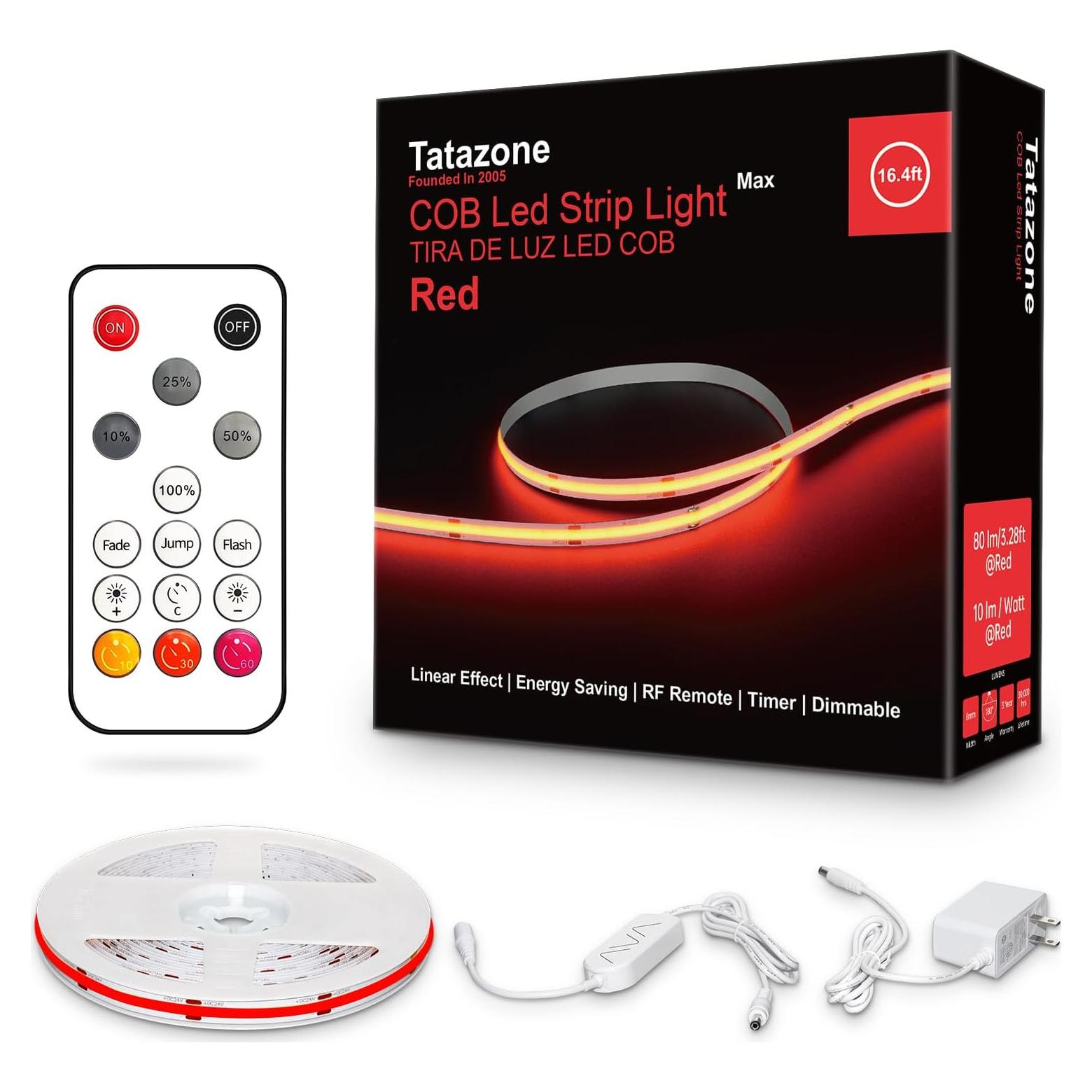 Tira de Luz LED COB 5m Roja Tatazone con Control Remoto RF