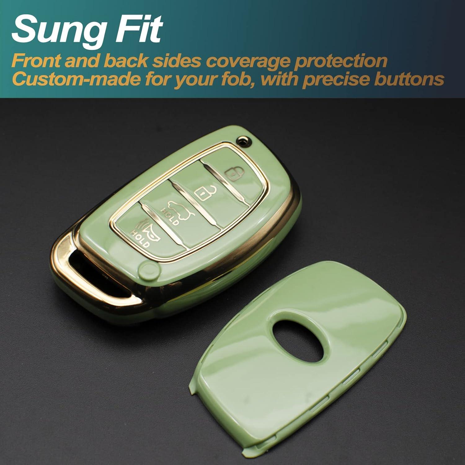 Cubierta de llavero FEYOUN TPU verde para Hyundai Elantra 4 botones