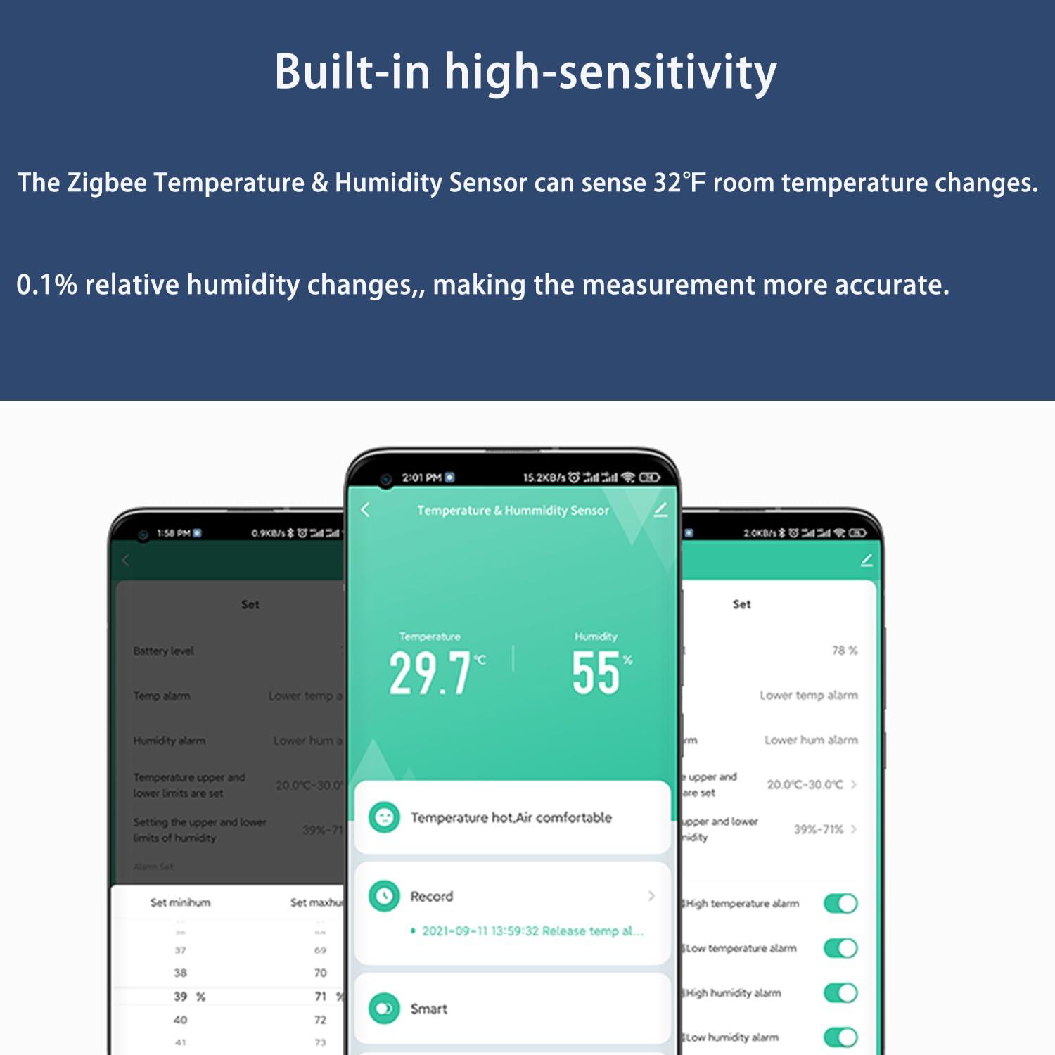 Sensor de Temperatura y Humedad Haozee Zigbee, 4x4 cm