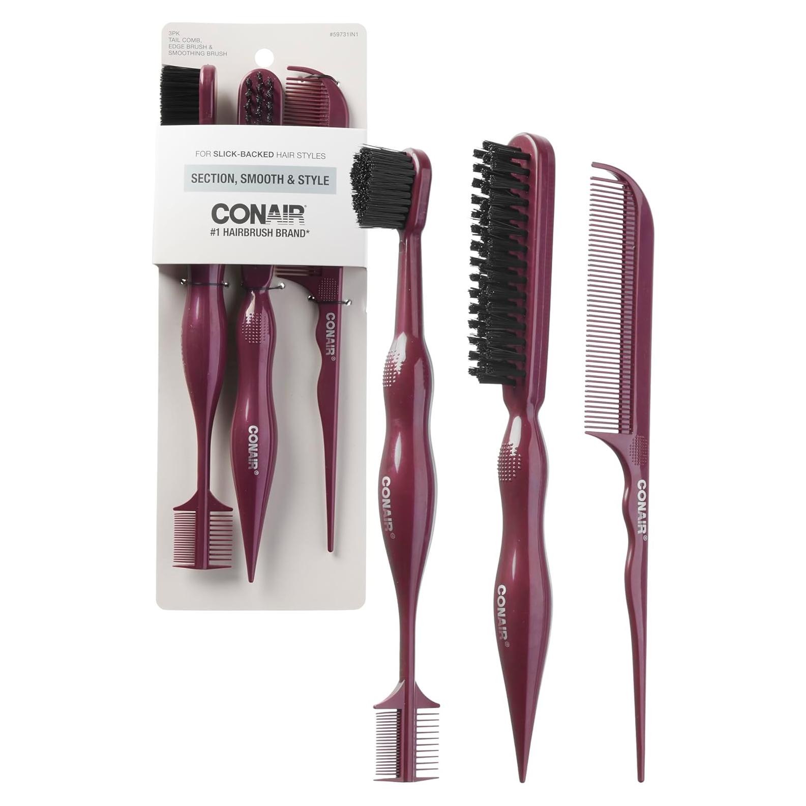 Juego de Peines Lacios Conair 3 Piezas - Peine Cola, Cepillo Alisador y Bordes