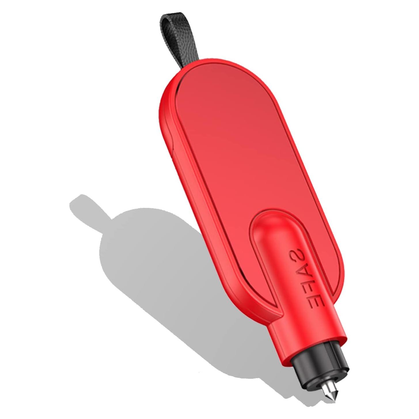 Martillo de Seguridad 2 en 1 ACEBON Rojo - Rompe Cristales y Cortador de Cinturón