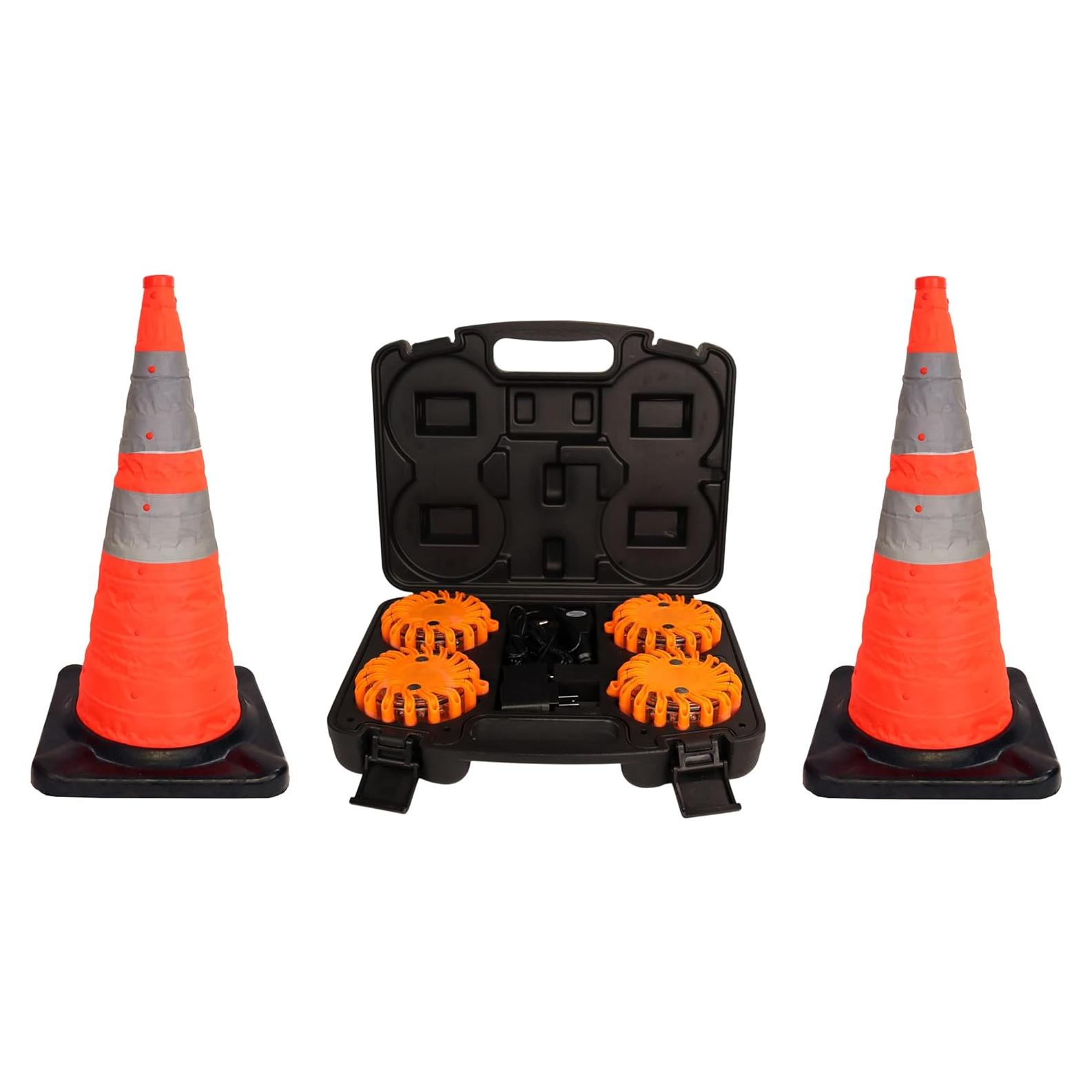 Kit de Seguridad en Carretera AME INTL - 2 Conos LED y 4 Bengalas