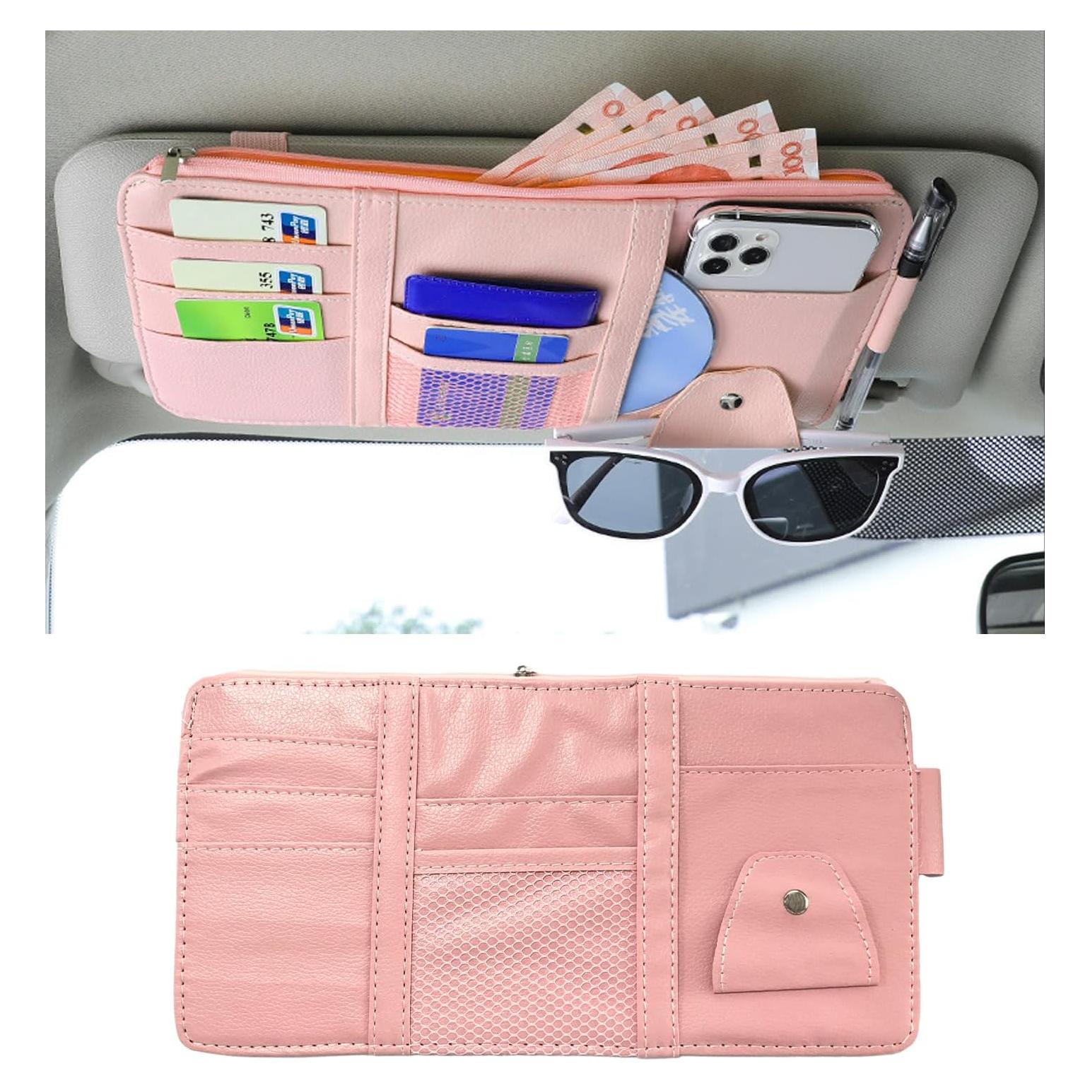 Organizador de Visera de Sol para Auto Augeny - Cuero Rosa