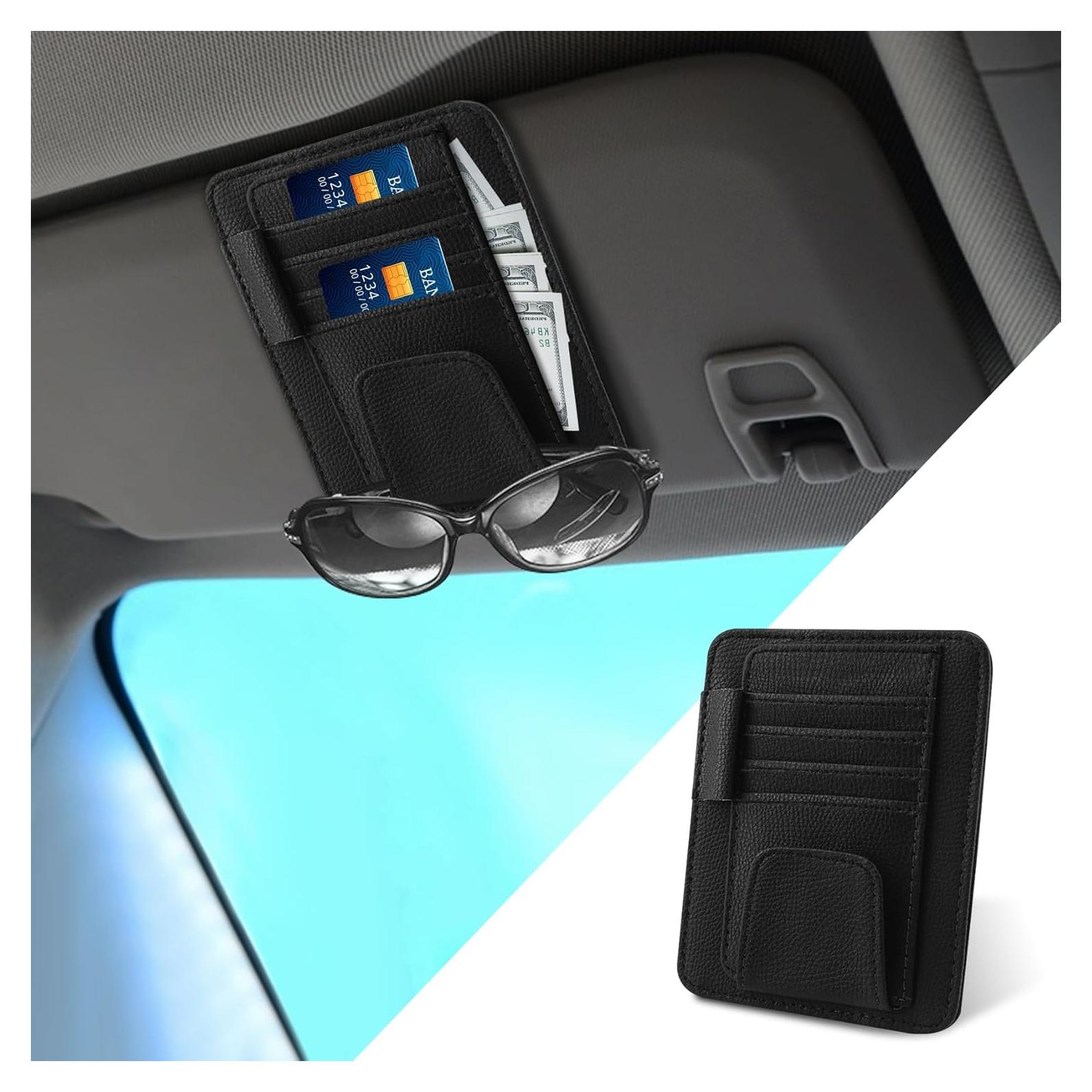 Organizador de Visera de Coche PACLVIO de Cuero Negro 12.5x15.5cm